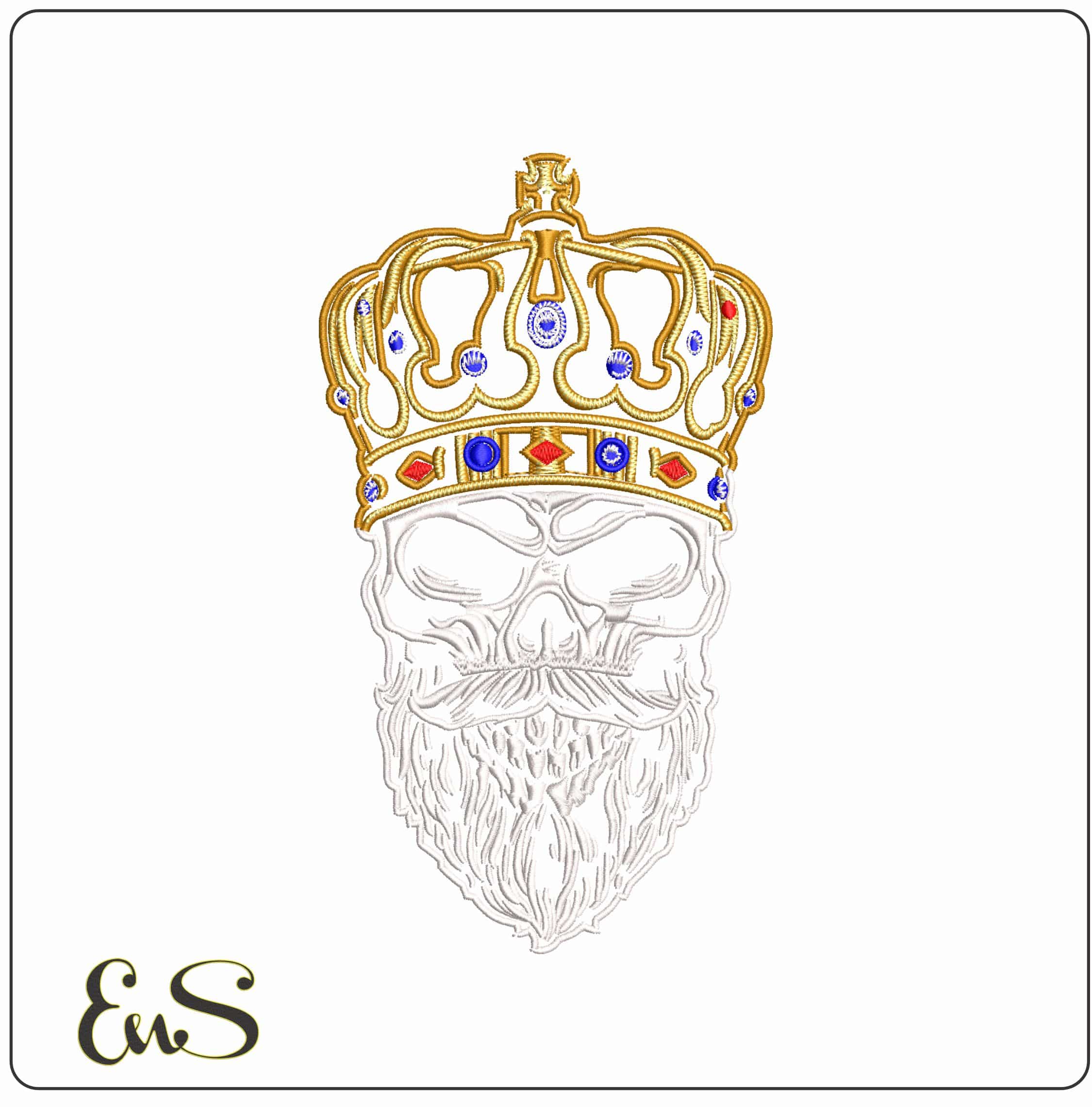 Skull with Beard and Crown - Elegant embroidery design file - instant download