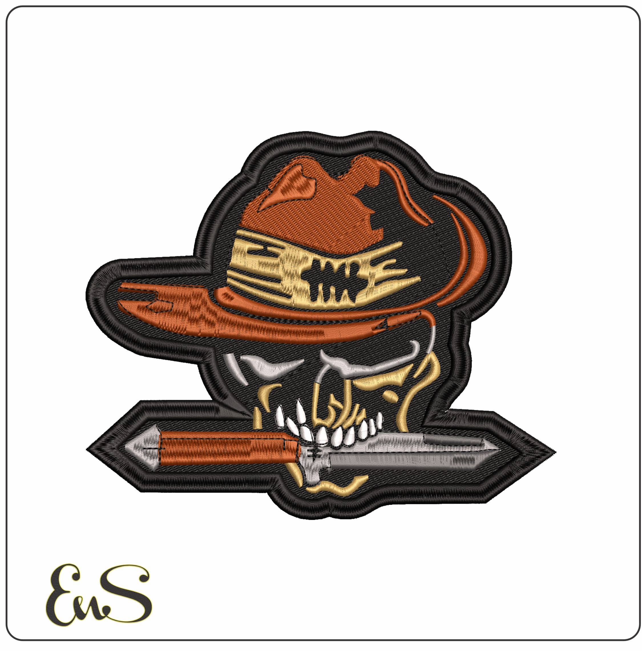 Skull with Knife in Teeth - Elegant embroidery design file - instant download