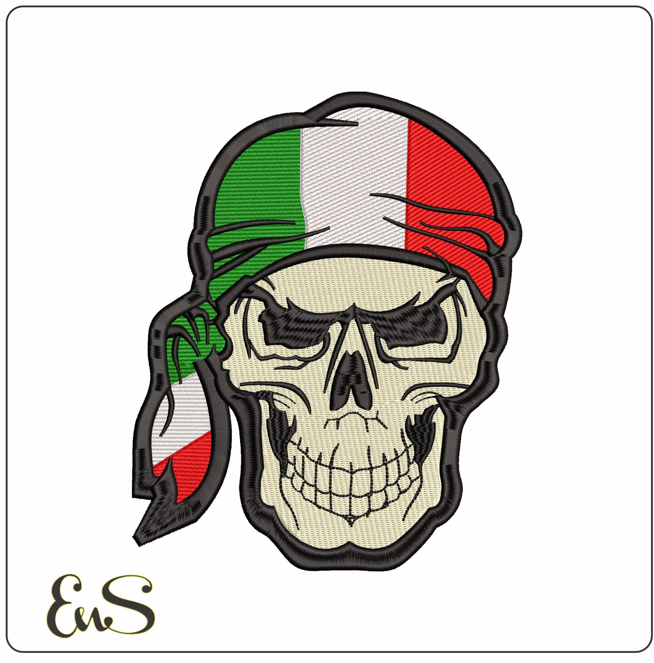 Skull with Tricolor Bandana - Elegant embroidery design file - instant download