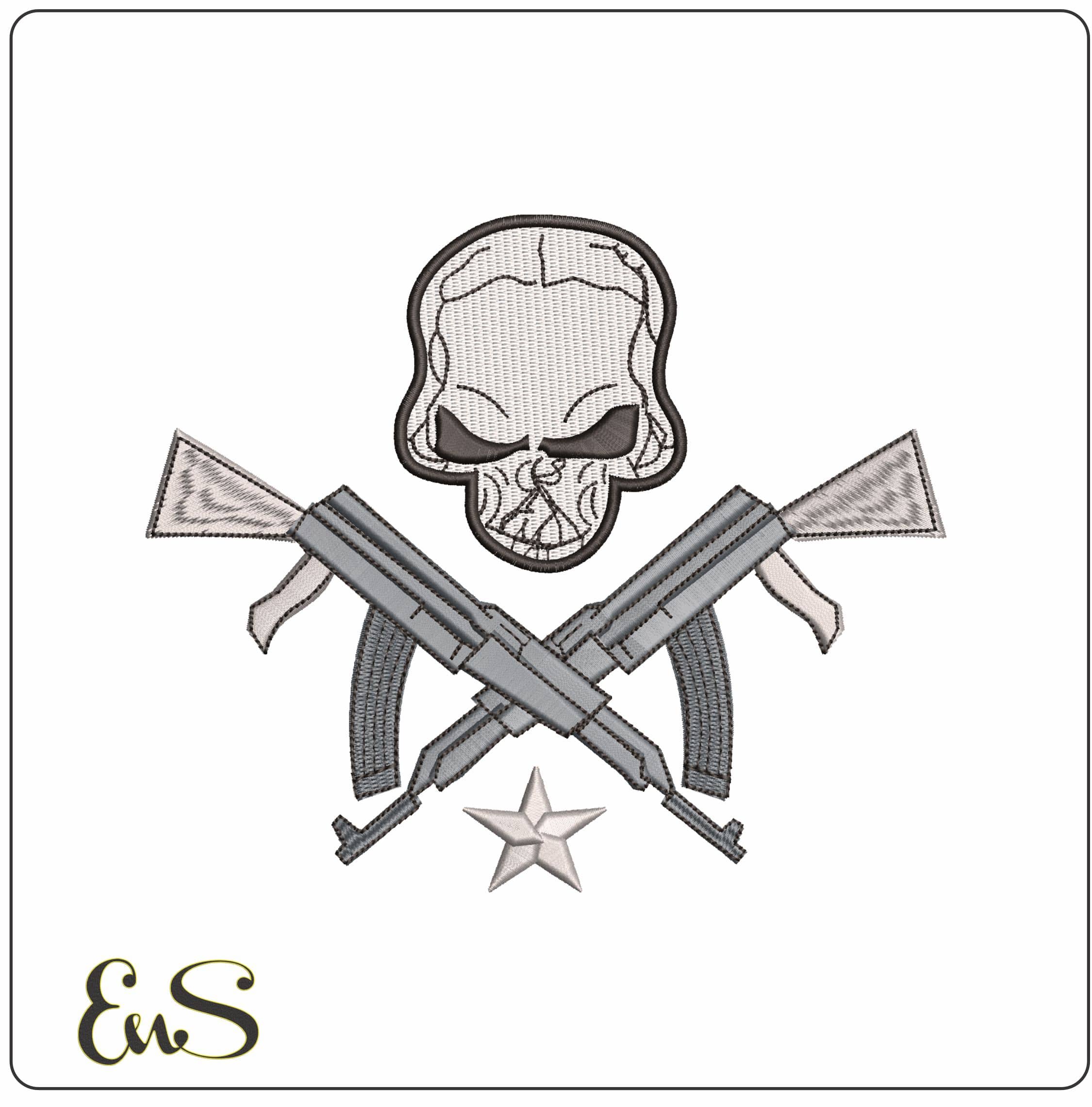 Skulls and Crossed rifles - Elegant embroidery design file - instant download