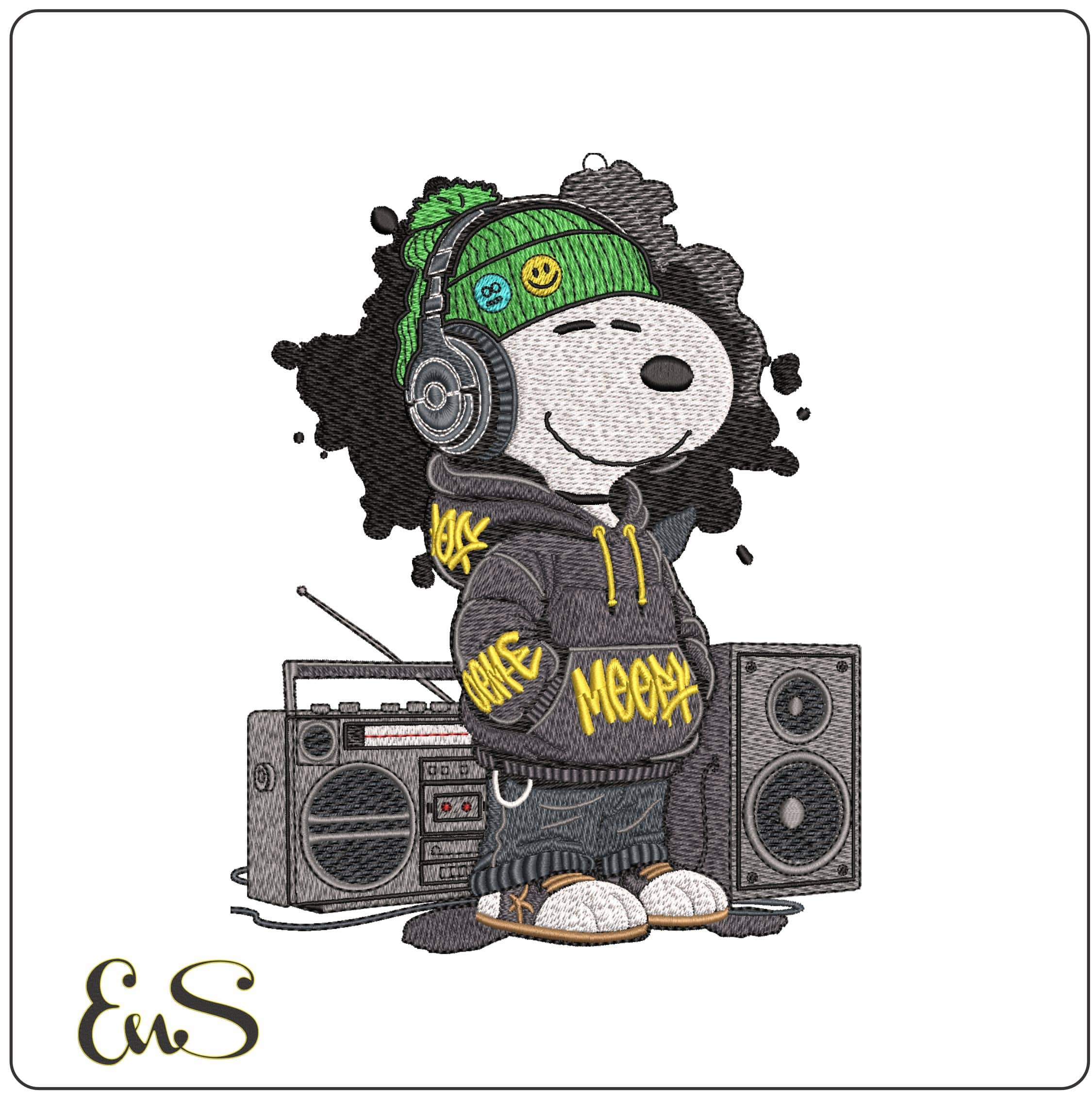 Snoopy with Boom Box - Elegant embroidery design file - instant download