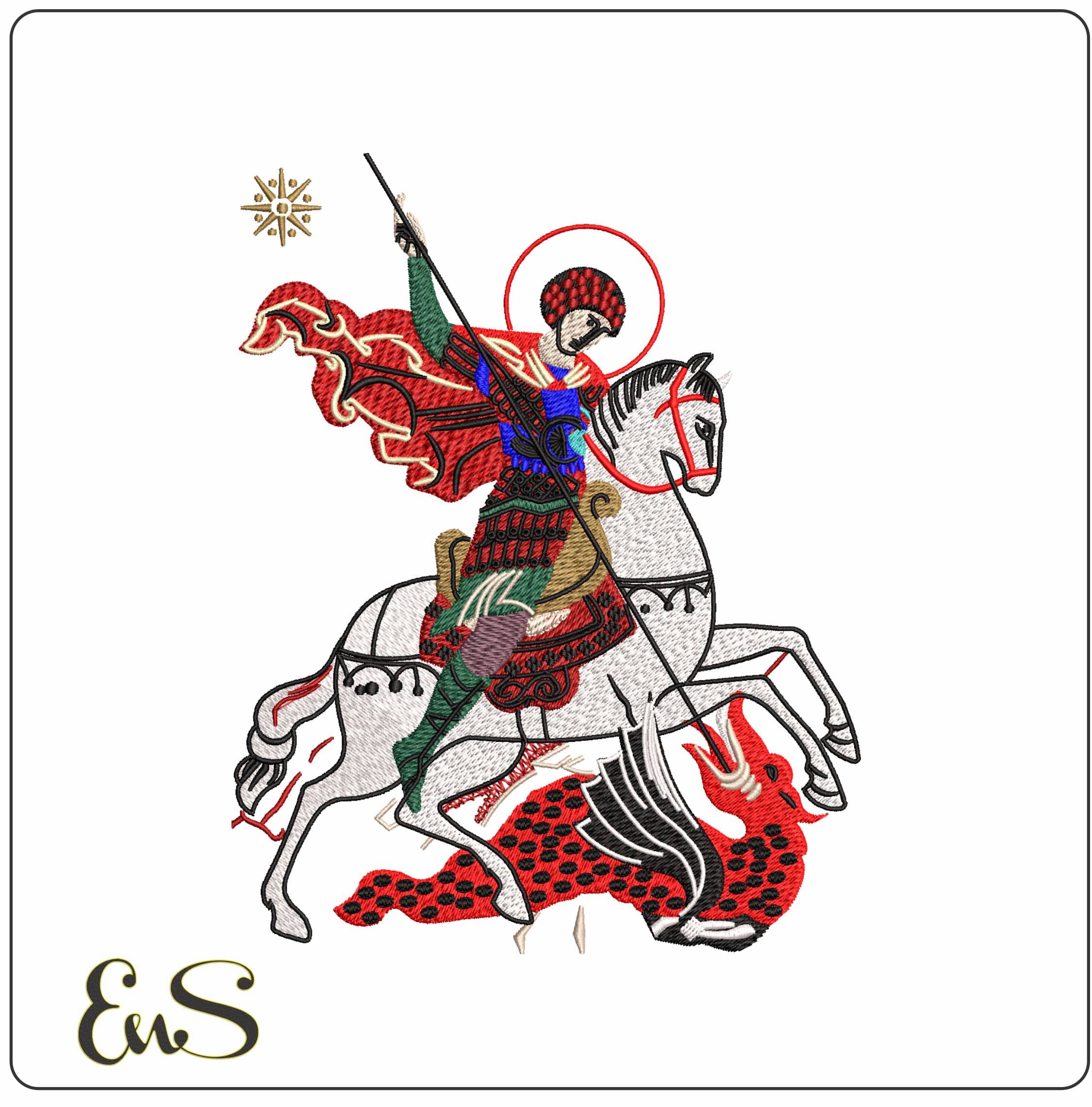 St George Slaying Dragon - Elegant embroidery design file - instant download