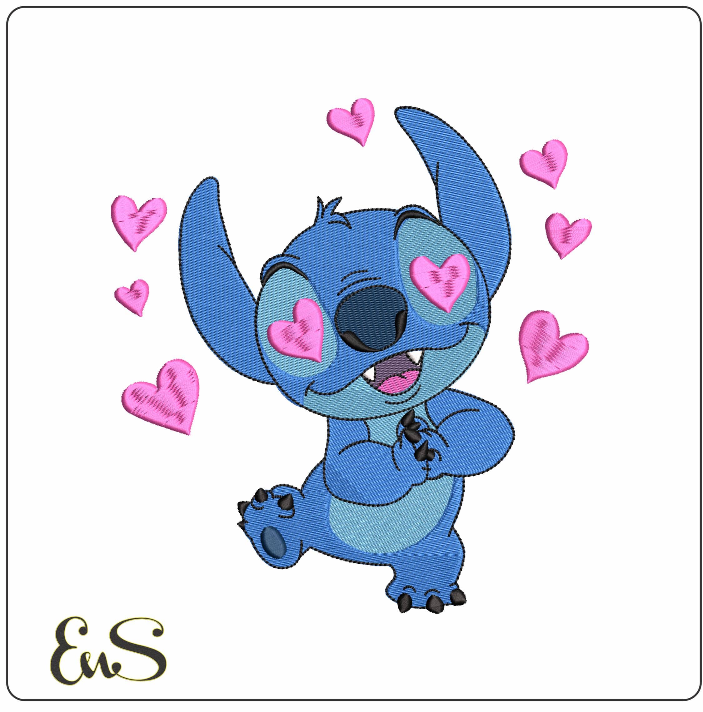 Stitch In Love with Hearts Lilo Stitch - Elegant embroidery design file - instant download