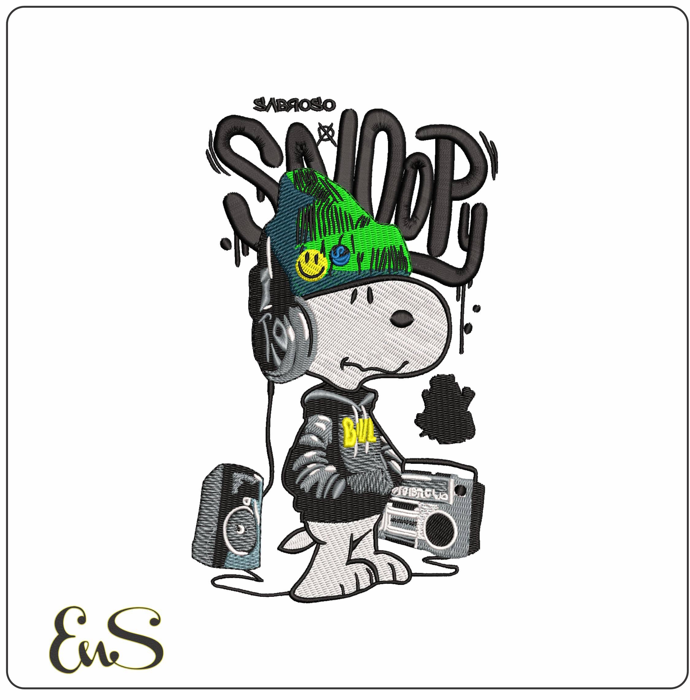 Street Snoopy with Speaker headphone and Name - Elegant embroidery design file - instant download