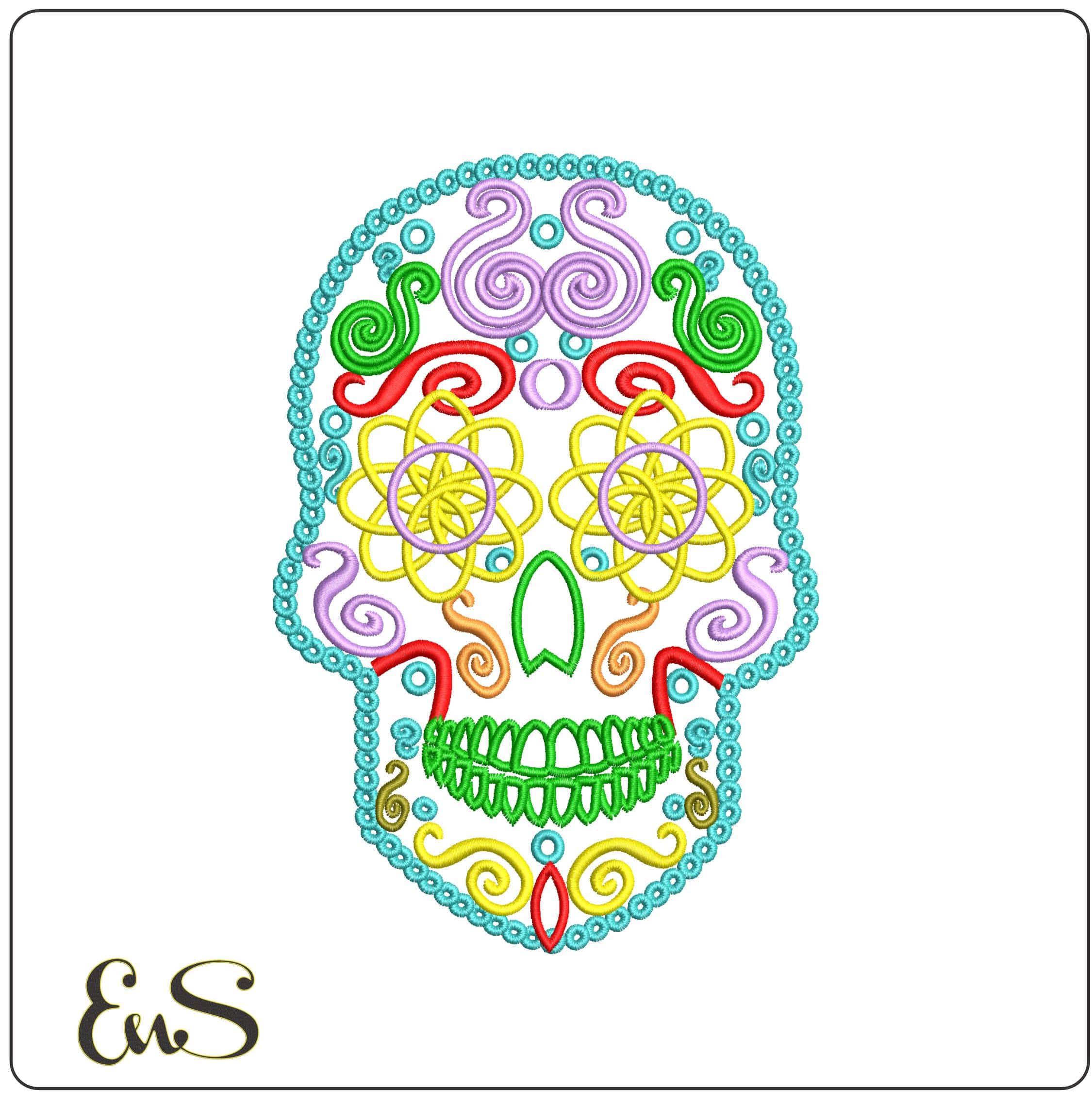 Sugar Skull 70s style - Elegant embroidery design file - instant download