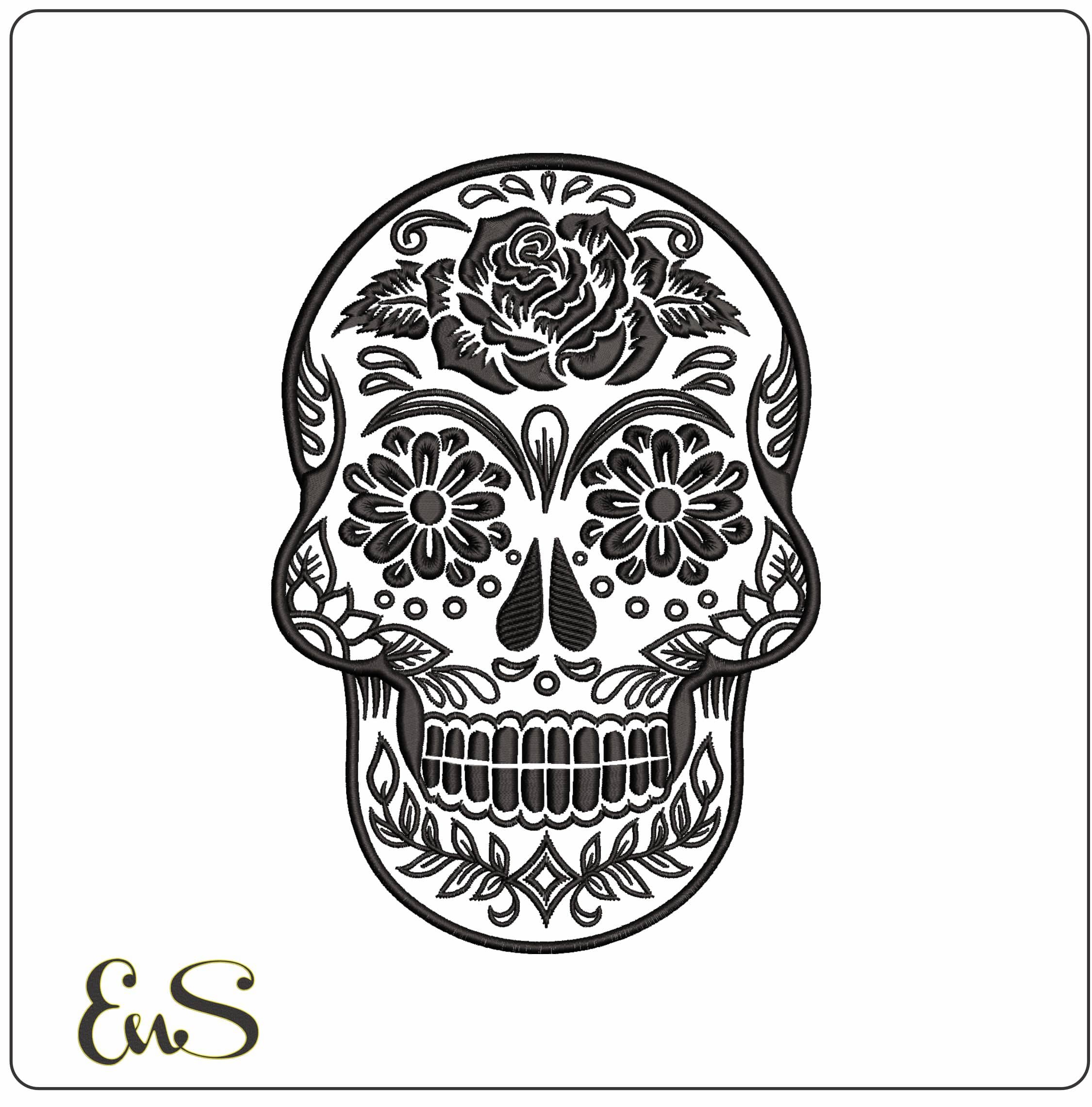 Sugar Skull Black rose - Elegant embroidery design file - instant download