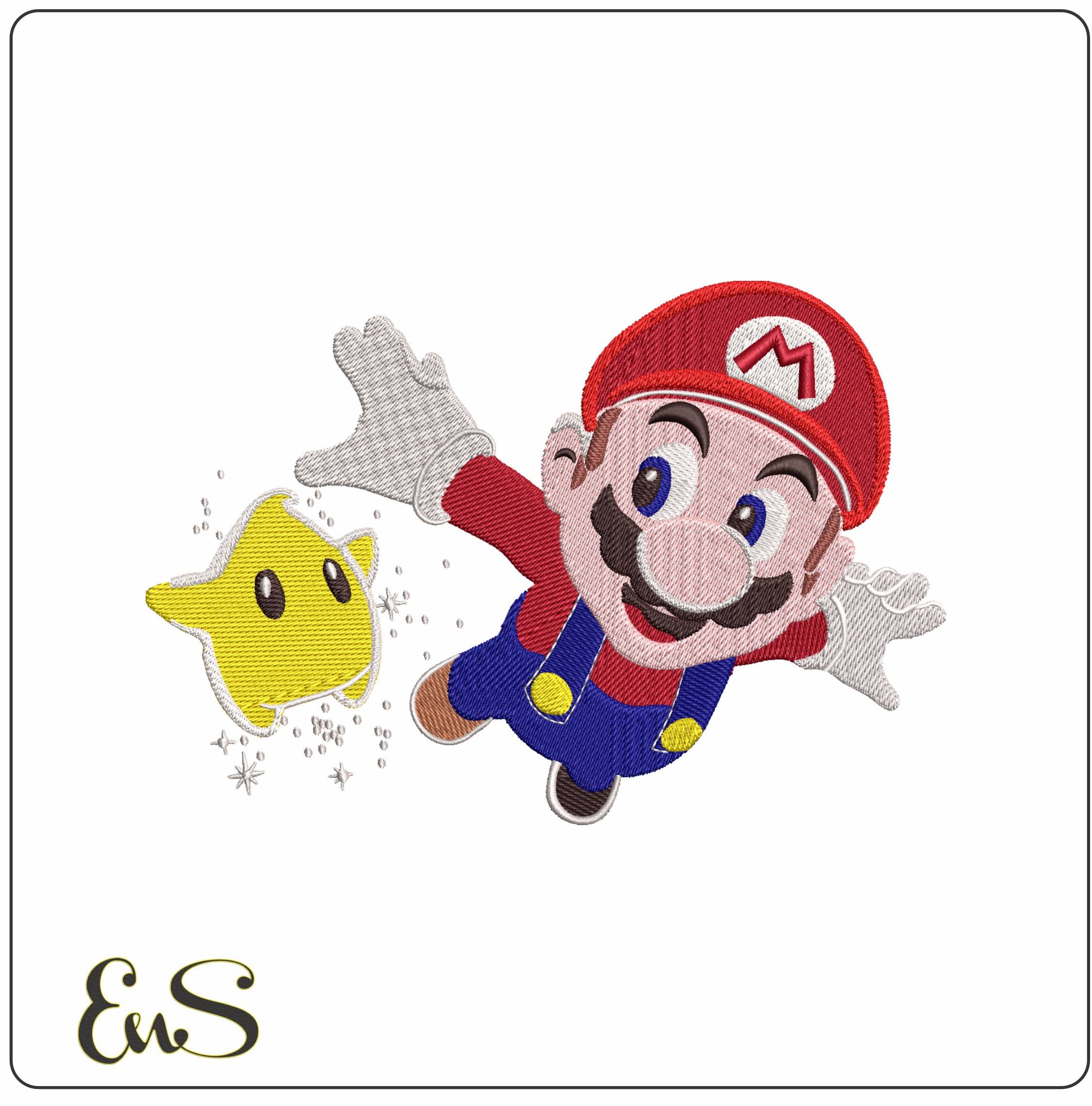 Super Mario and Star Flying Super Mario Game  - Elegant embroidery design file - instant download