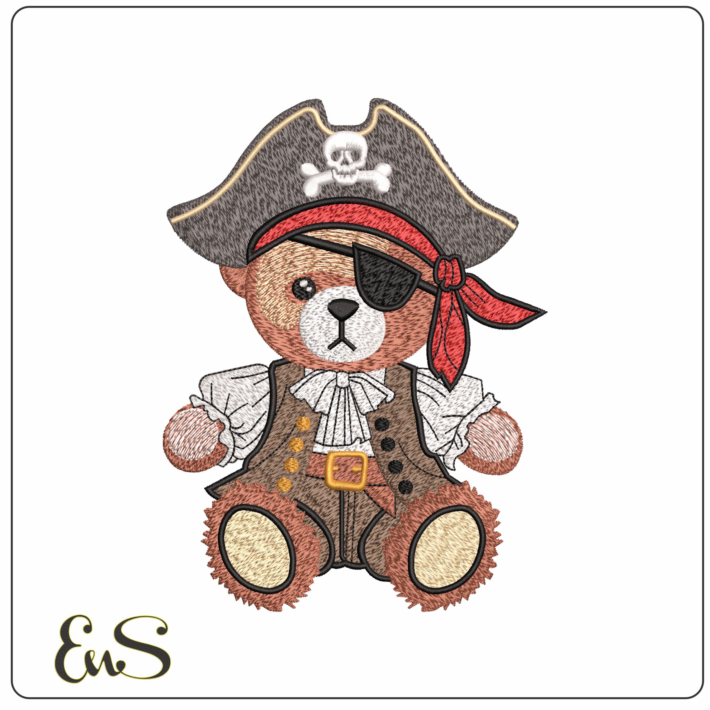 Teddy Bear Pirate - Elegant embroidery design file - instant download