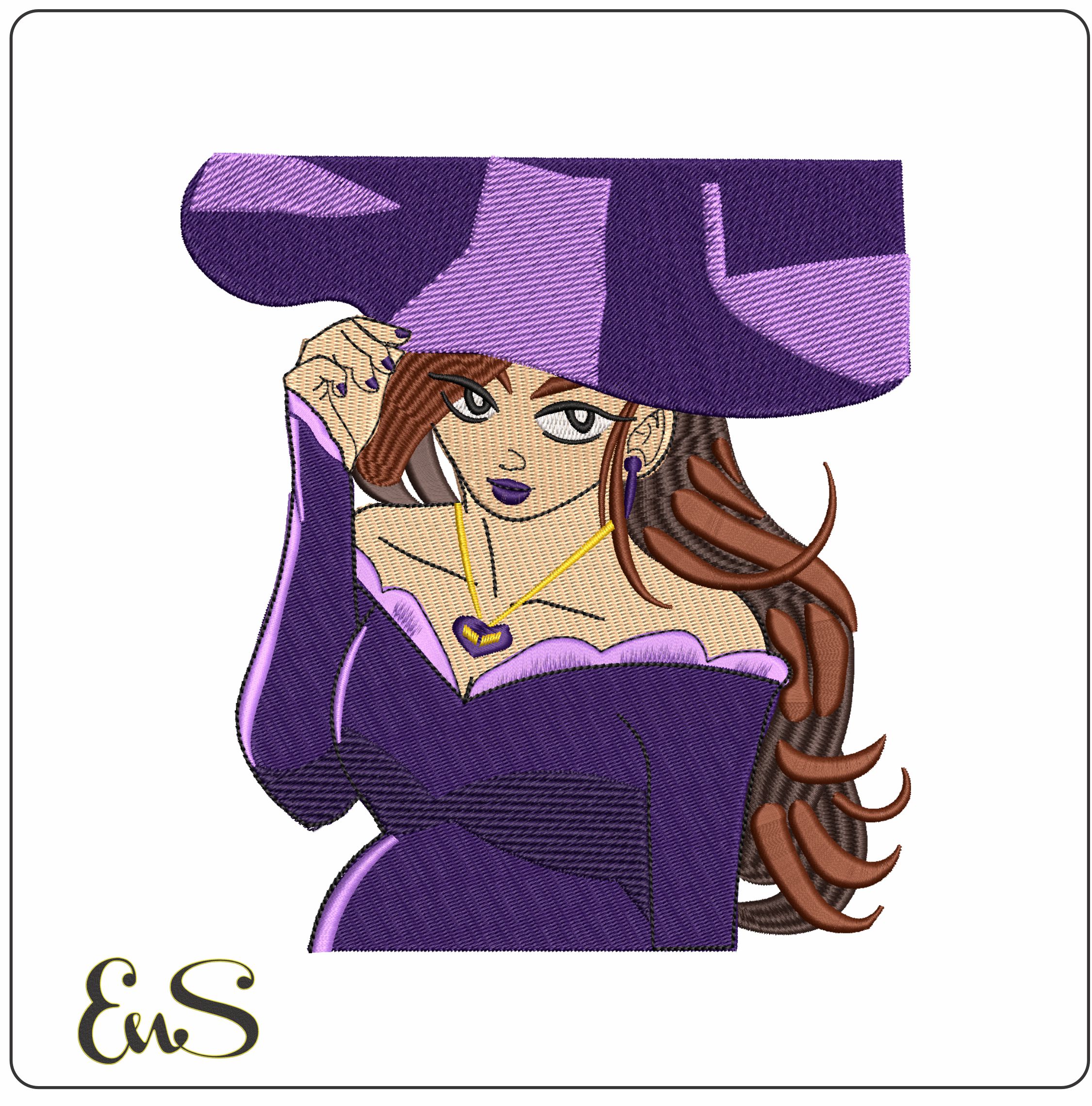 The Purple Witch - Elegant embroidery design file - instant download