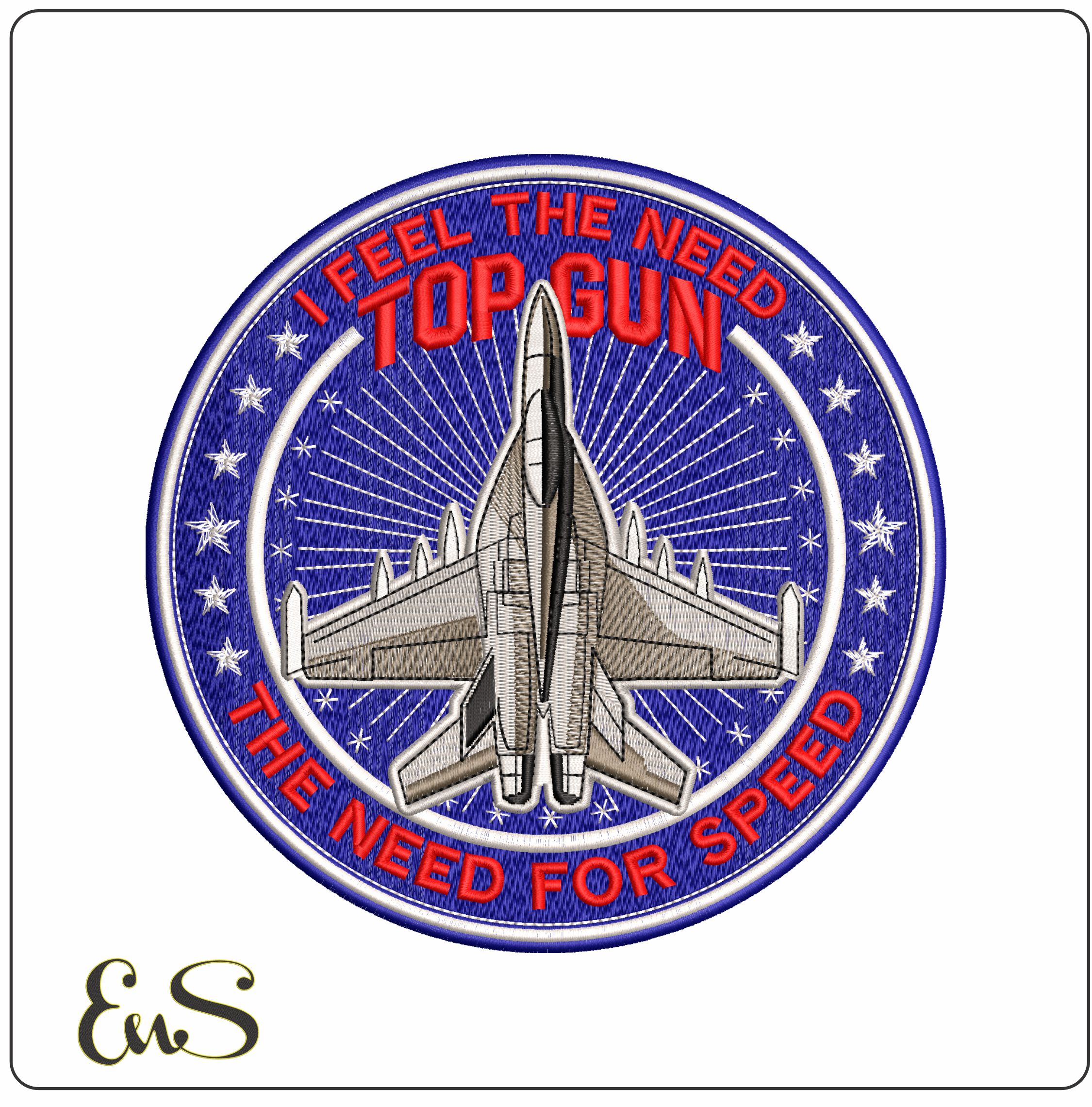 Top Gun Patch Red White and Blue - Elegant embroidery design file - instant download
