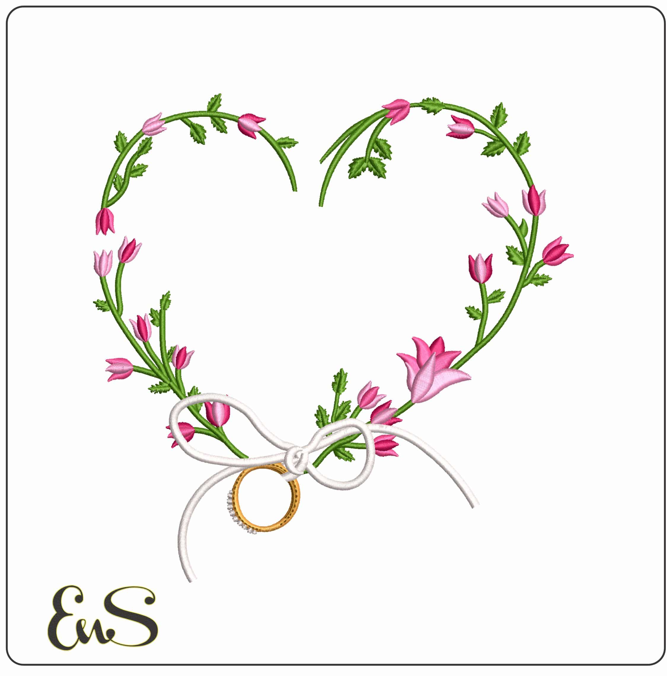 Vine Heart and Bow   - Elegant embroidery design file - instant download