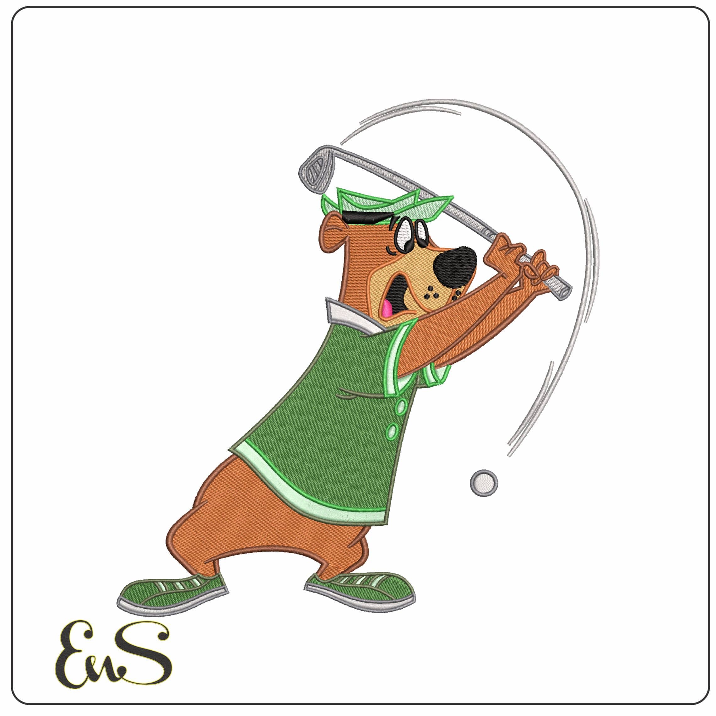 Yogi Bear playing Golf - Elegant embroidery design file - instant download