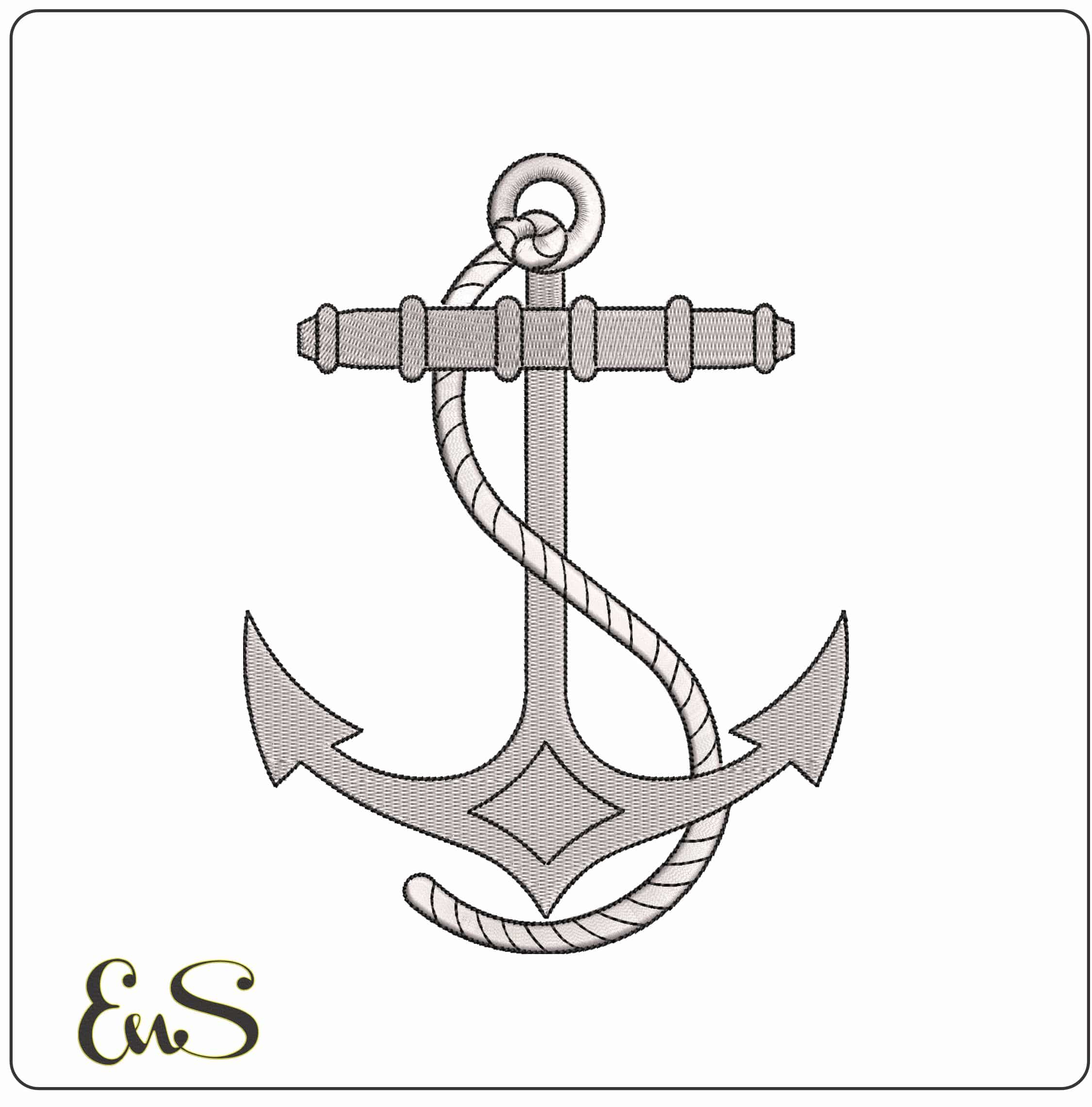 Anchor with Fine Rope - Elegant embroidery design file - instant download