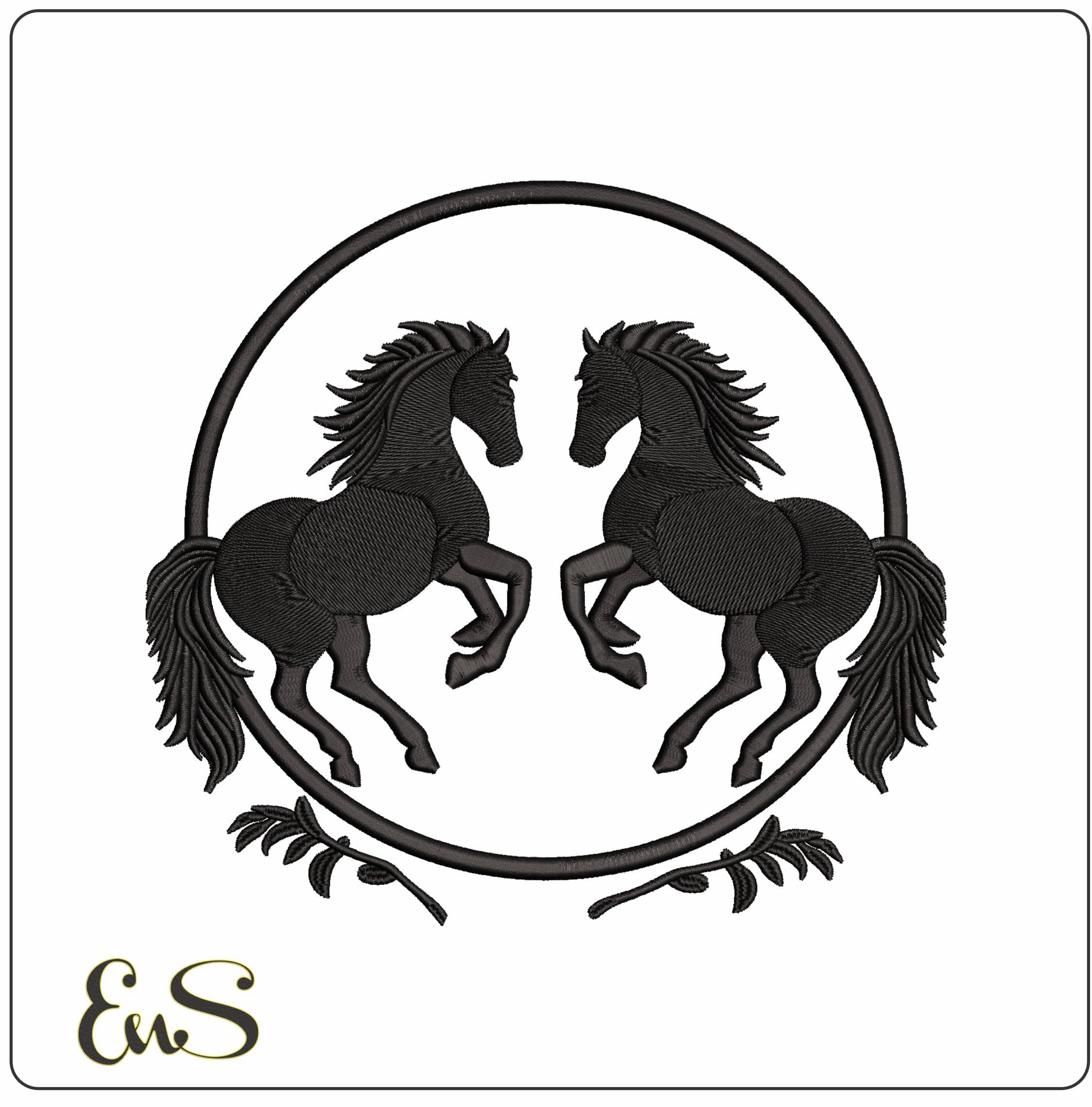 Black horses in frame    - Elegant embroidery design file - instant download