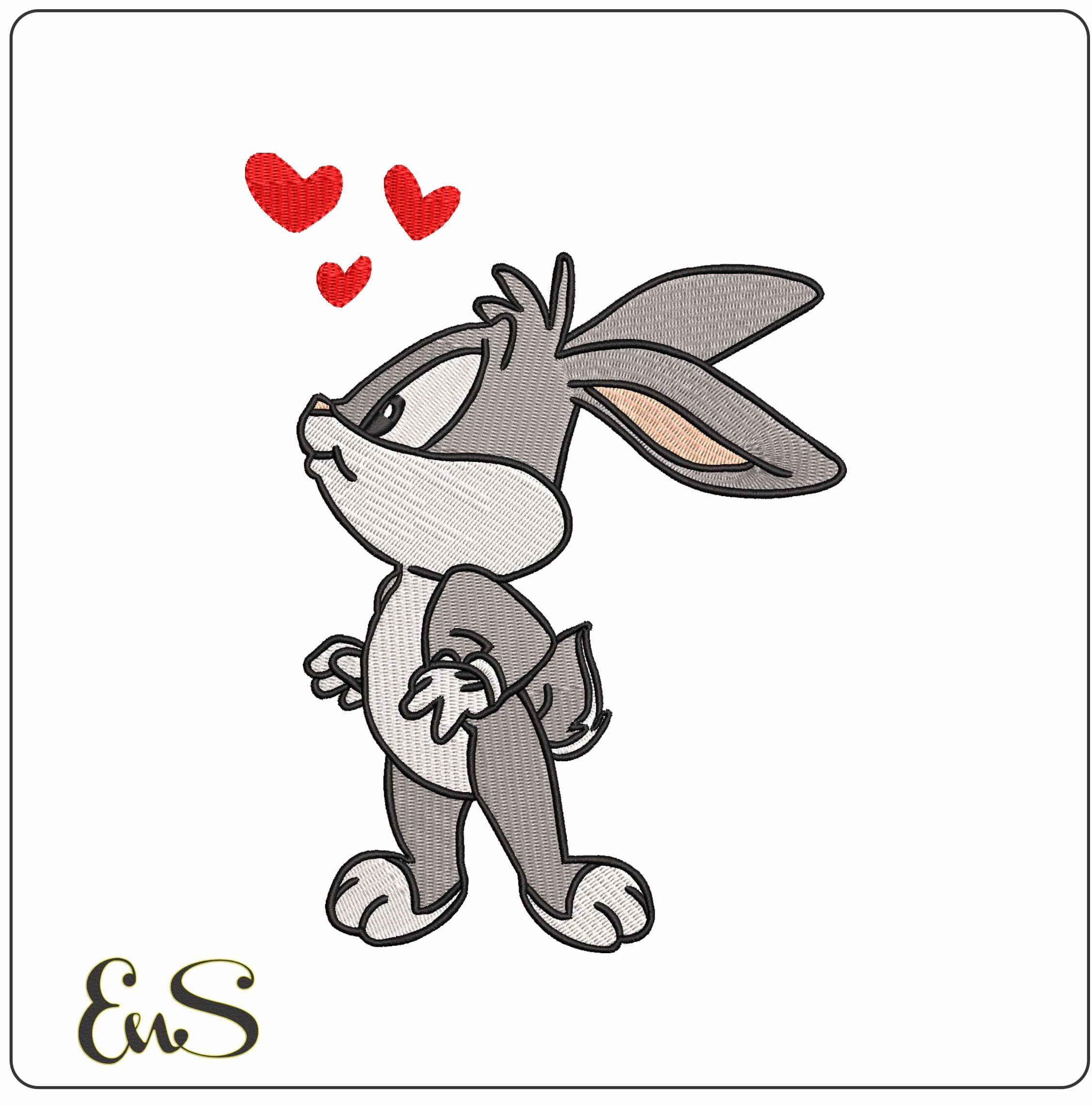 Bunny with Love - Elegant embroidery design file - instant download