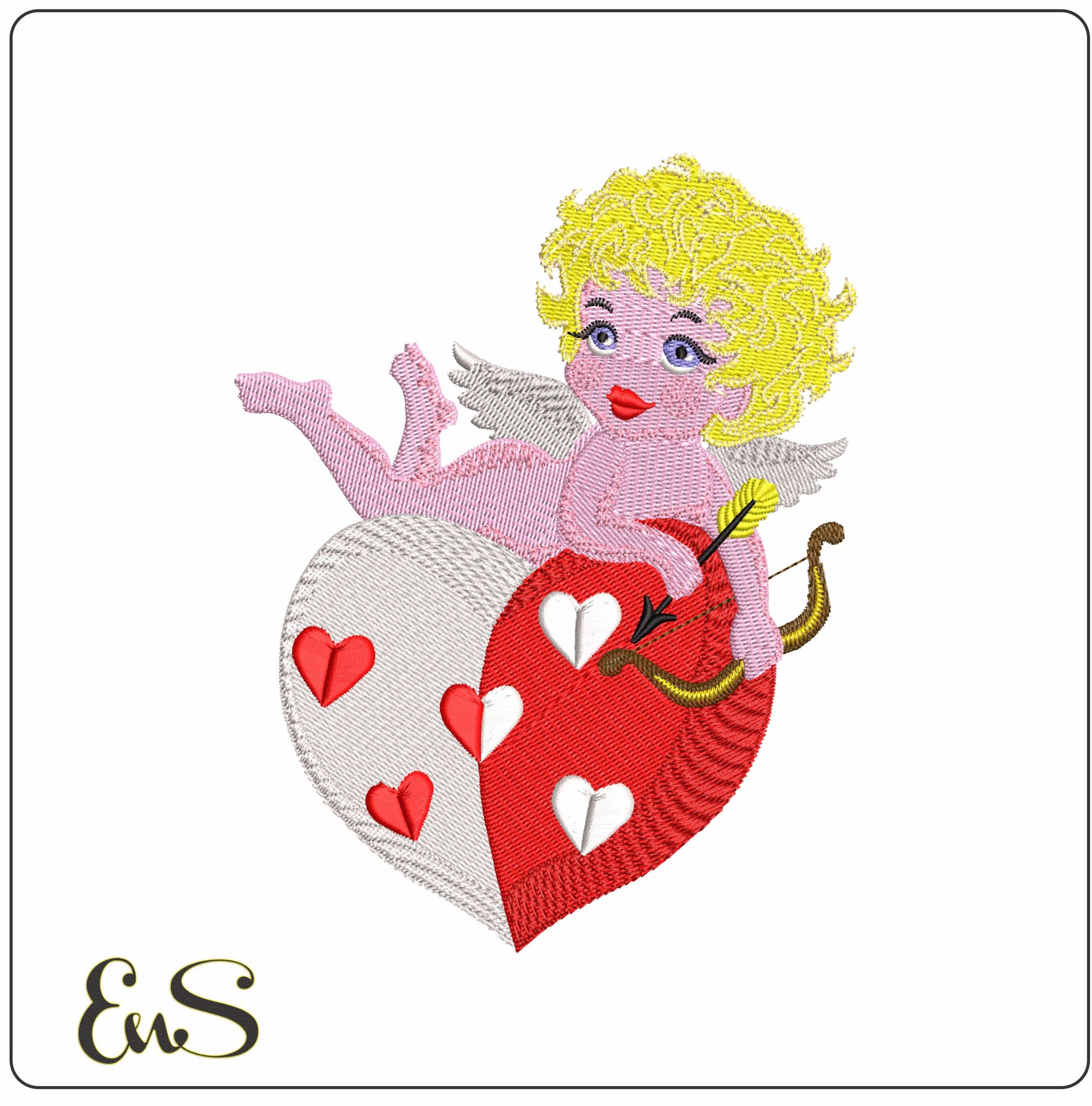 Angel looking through Heart - Elegant embroidery design file - instant download