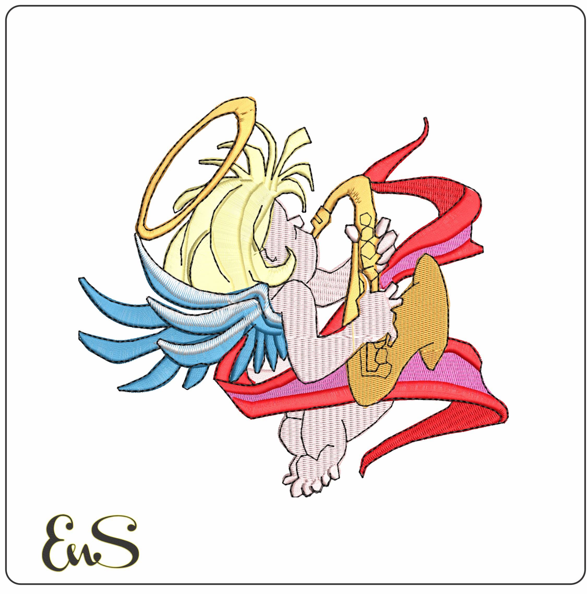 Angel Playing Saxaphone - Elegant embroidery design file - instant download