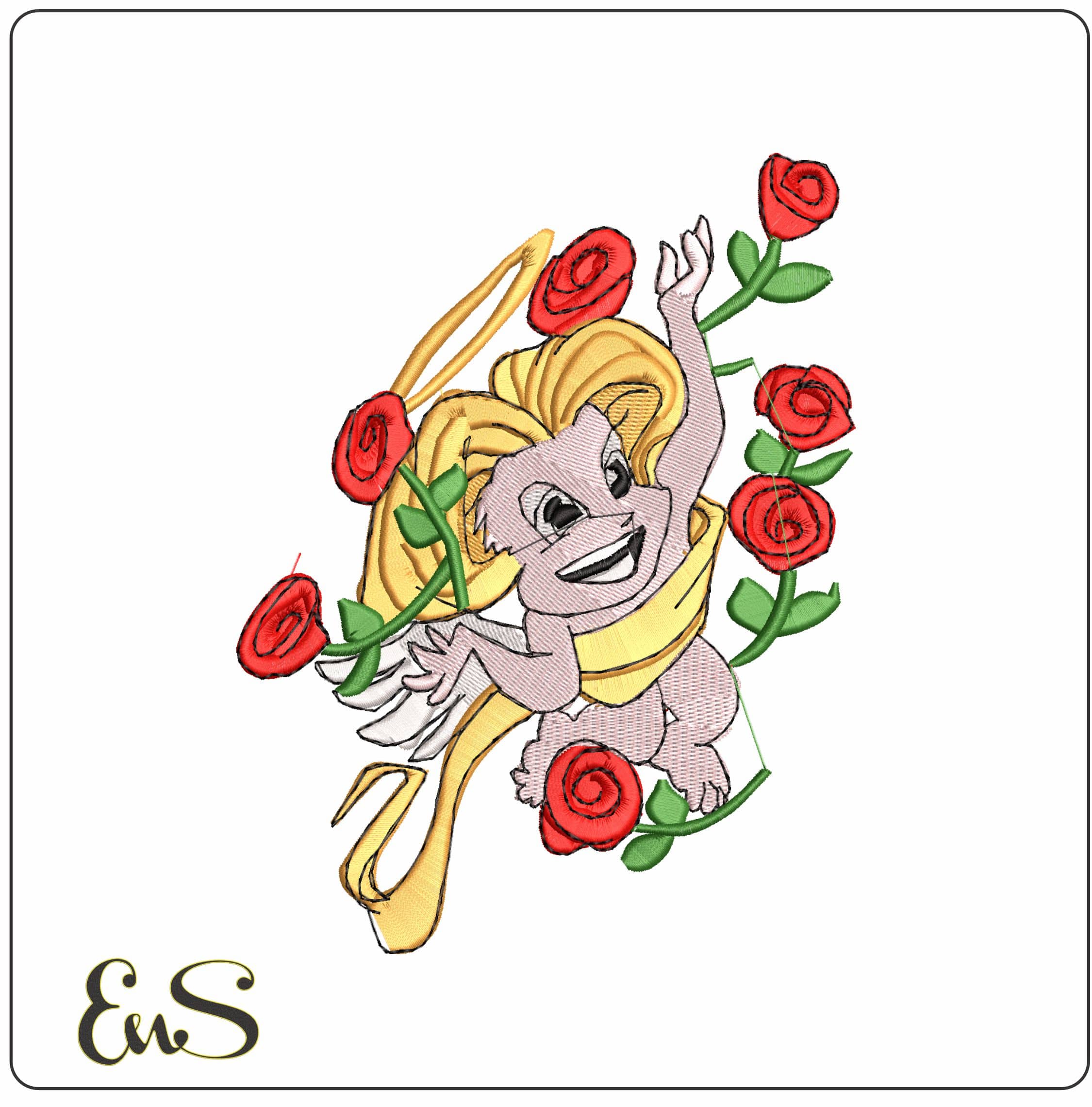 Angel with Roses - Elegant embroidery design file - instant download