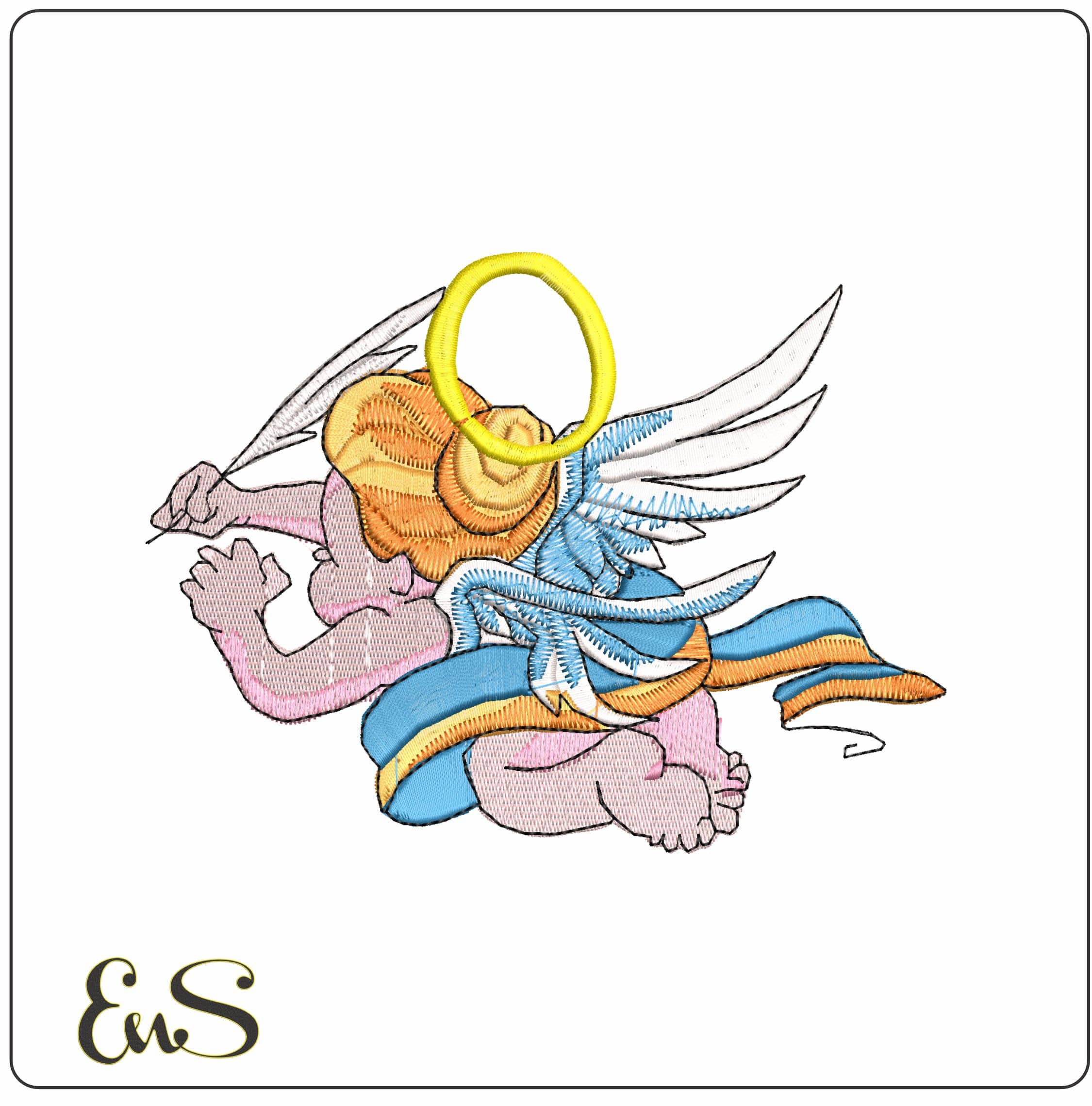 Angel writing with Feather - Elegant embroidery design file - instant download