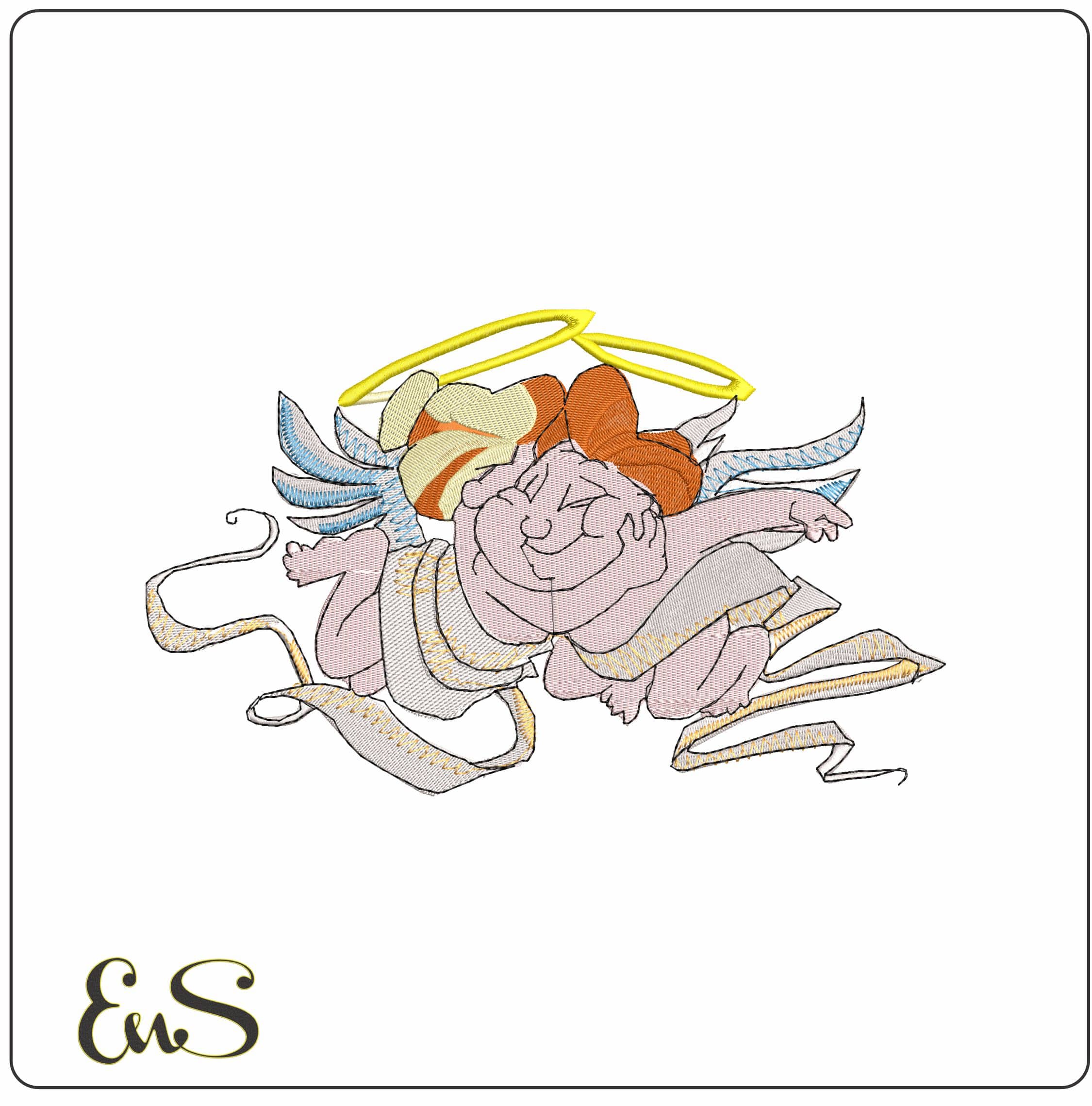 Angels in Love - Elegant embroidery design file - instant download