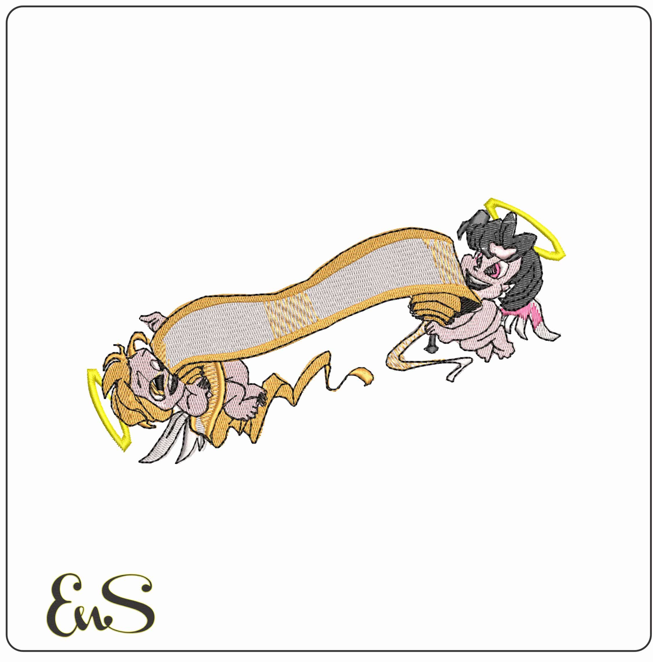 Angels with Banner - Elegant embroidery design file - instant download