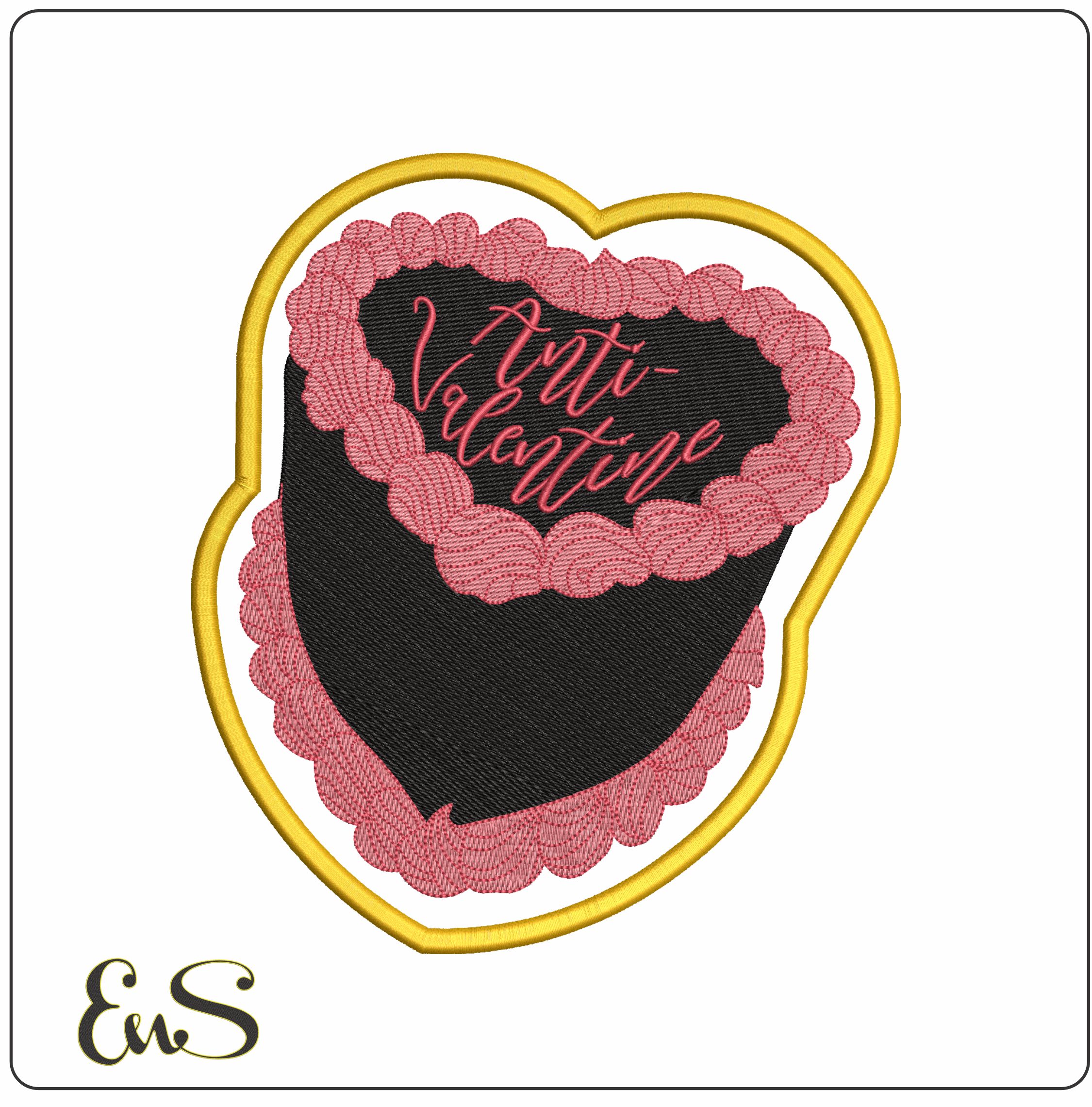 Anti Valentine cake - Elegant embroidery design file - instant download