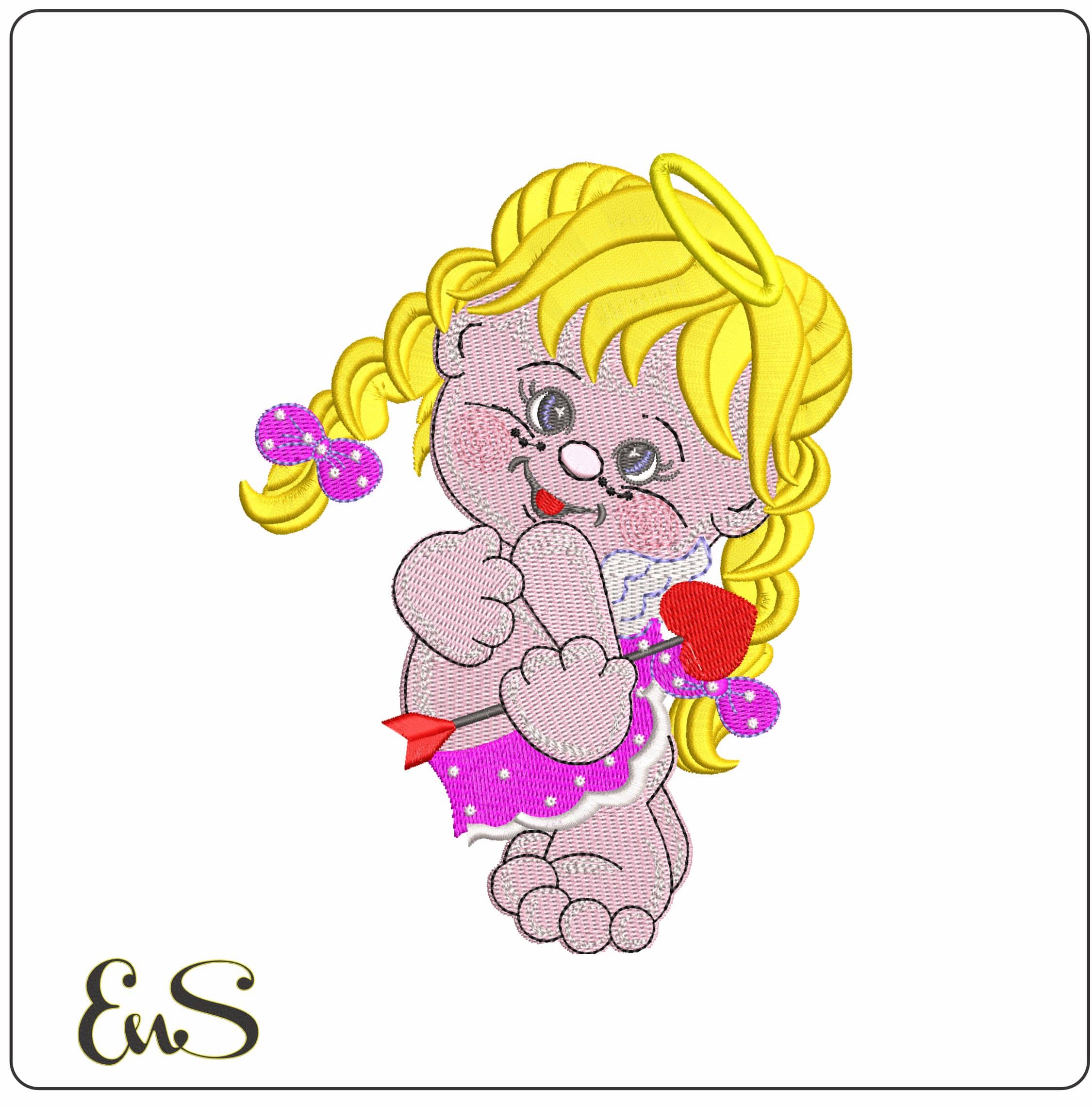Baby Angel holding Arrow - Elegant embroidery design file - instant download