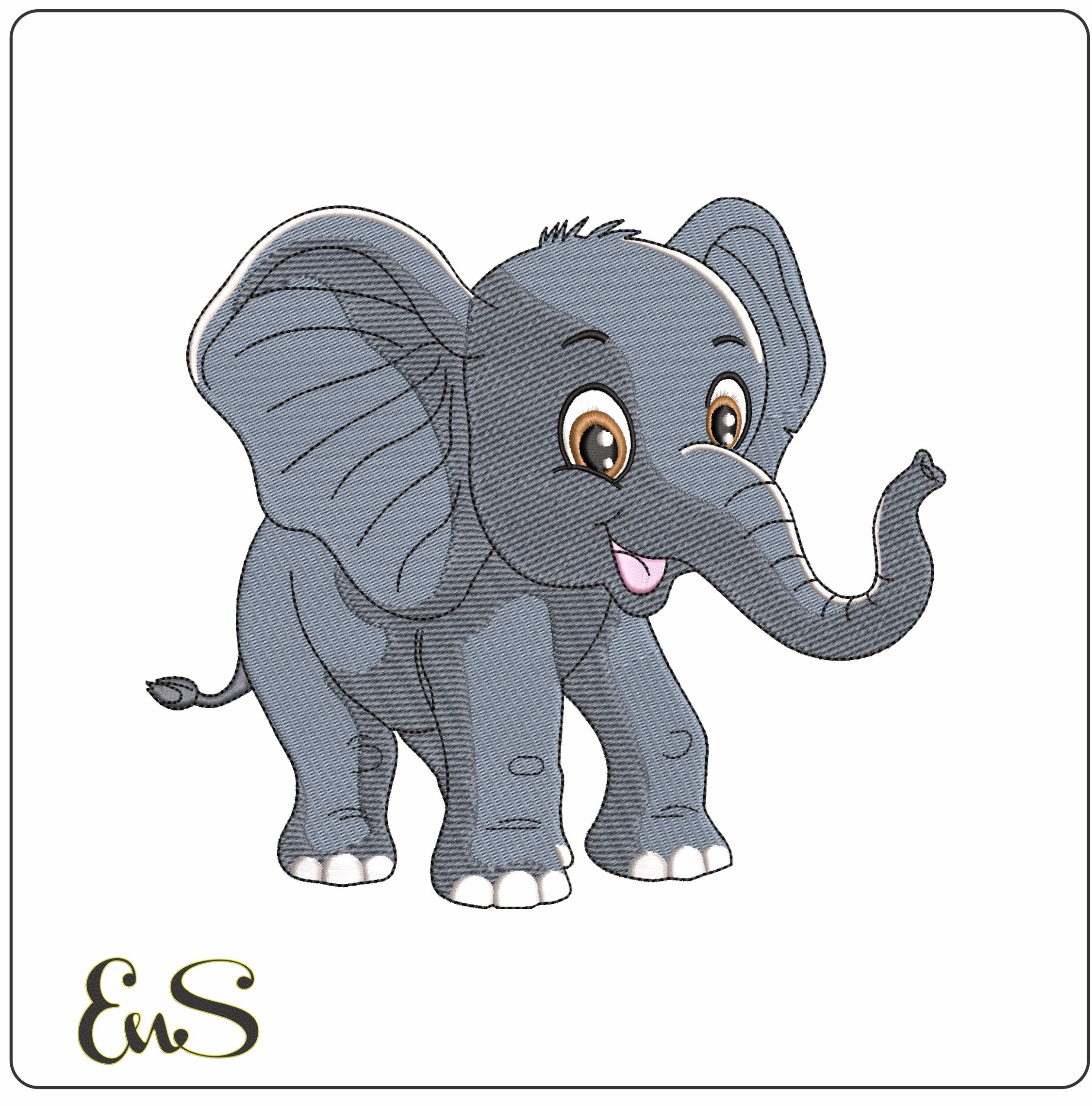 Baby Elephants with Big Ears   - Elegant embroidery design file - instant download