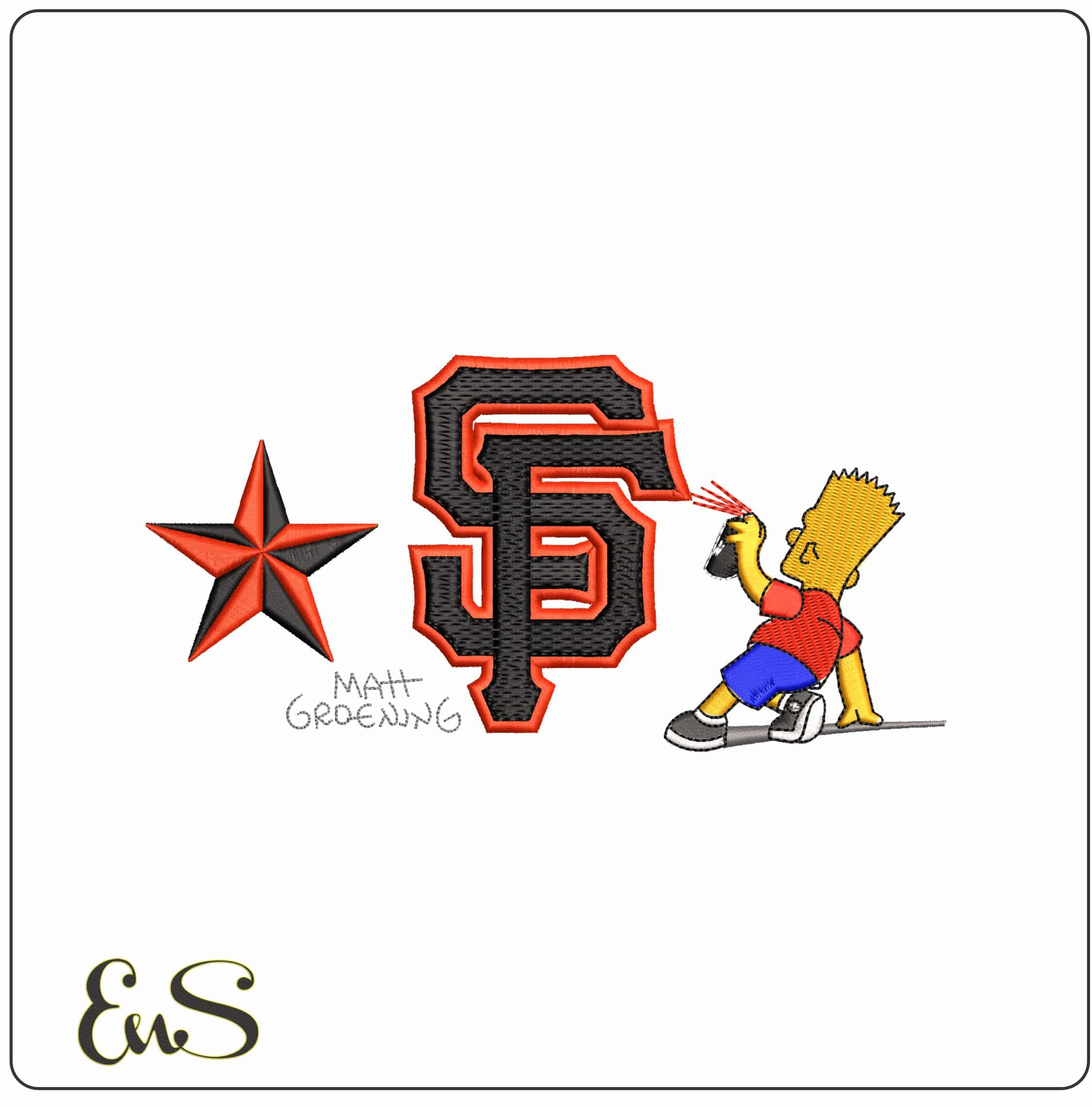 Bart Simpson Spray San Francisco Giants Red  Star MLB   - Elegant embroidery design file - instant download