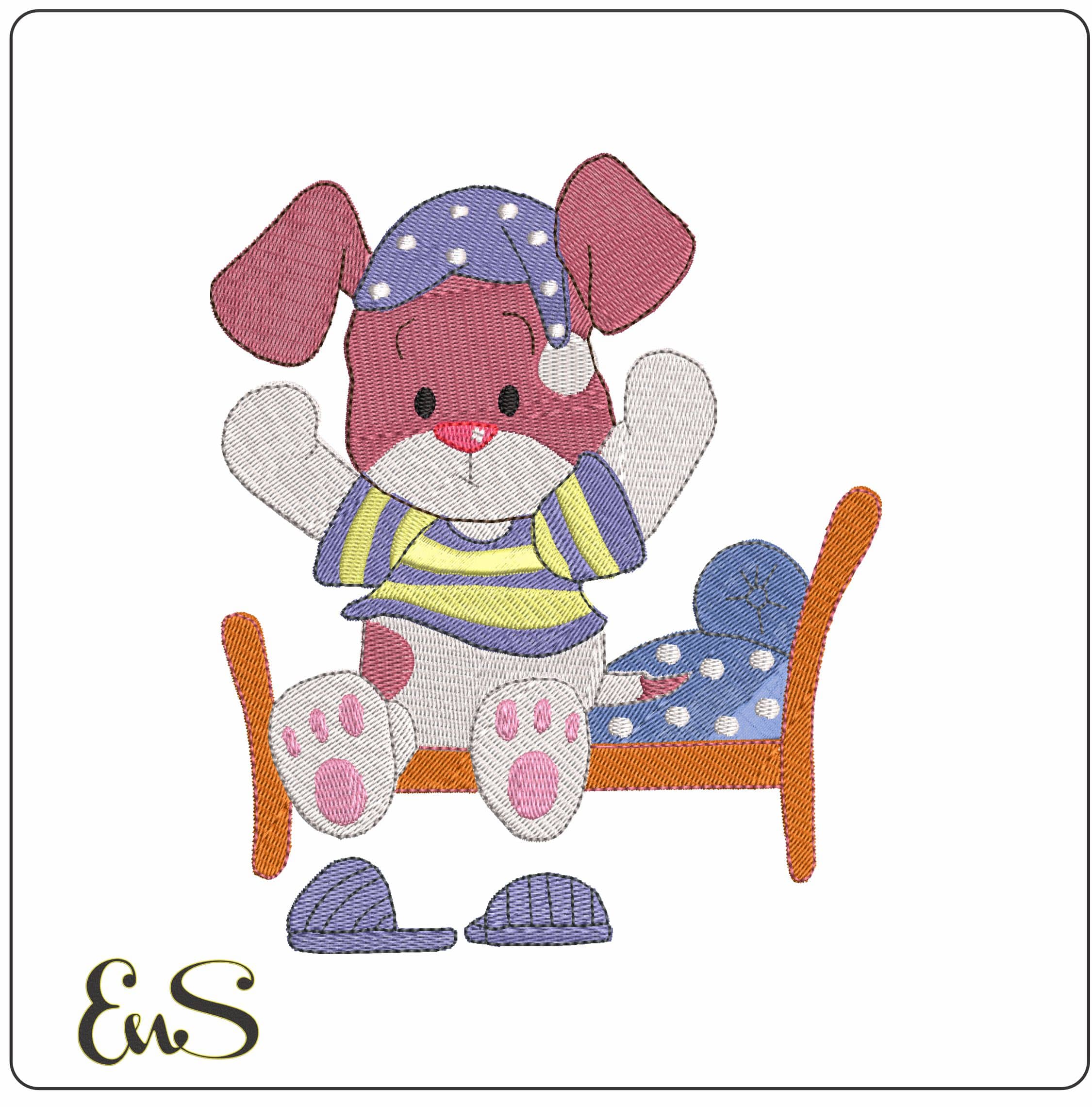 Bedtime Pup Wake up - Elegant embroidery design file - instant download