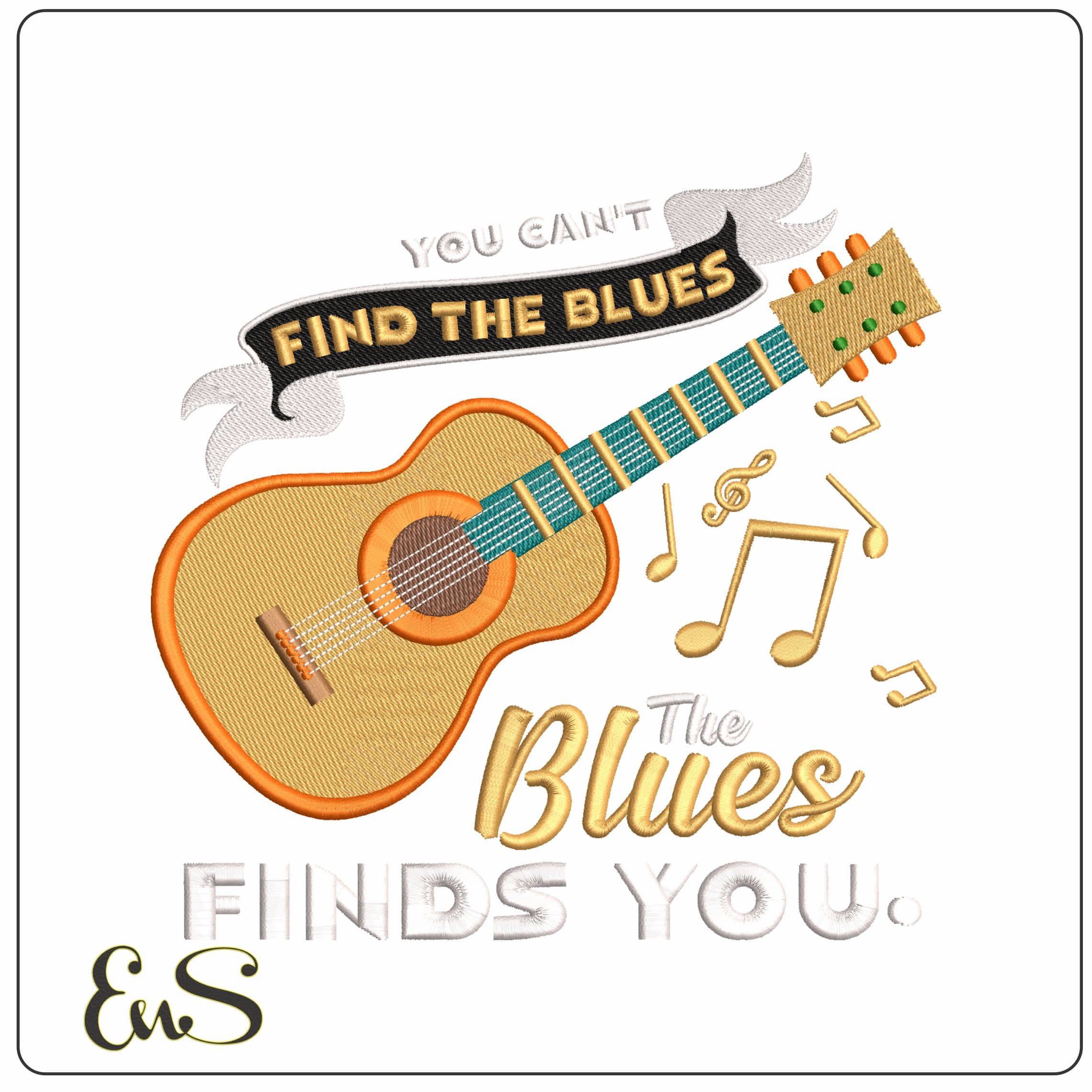Blues Guitar - Elegant embroidery design file - instant download