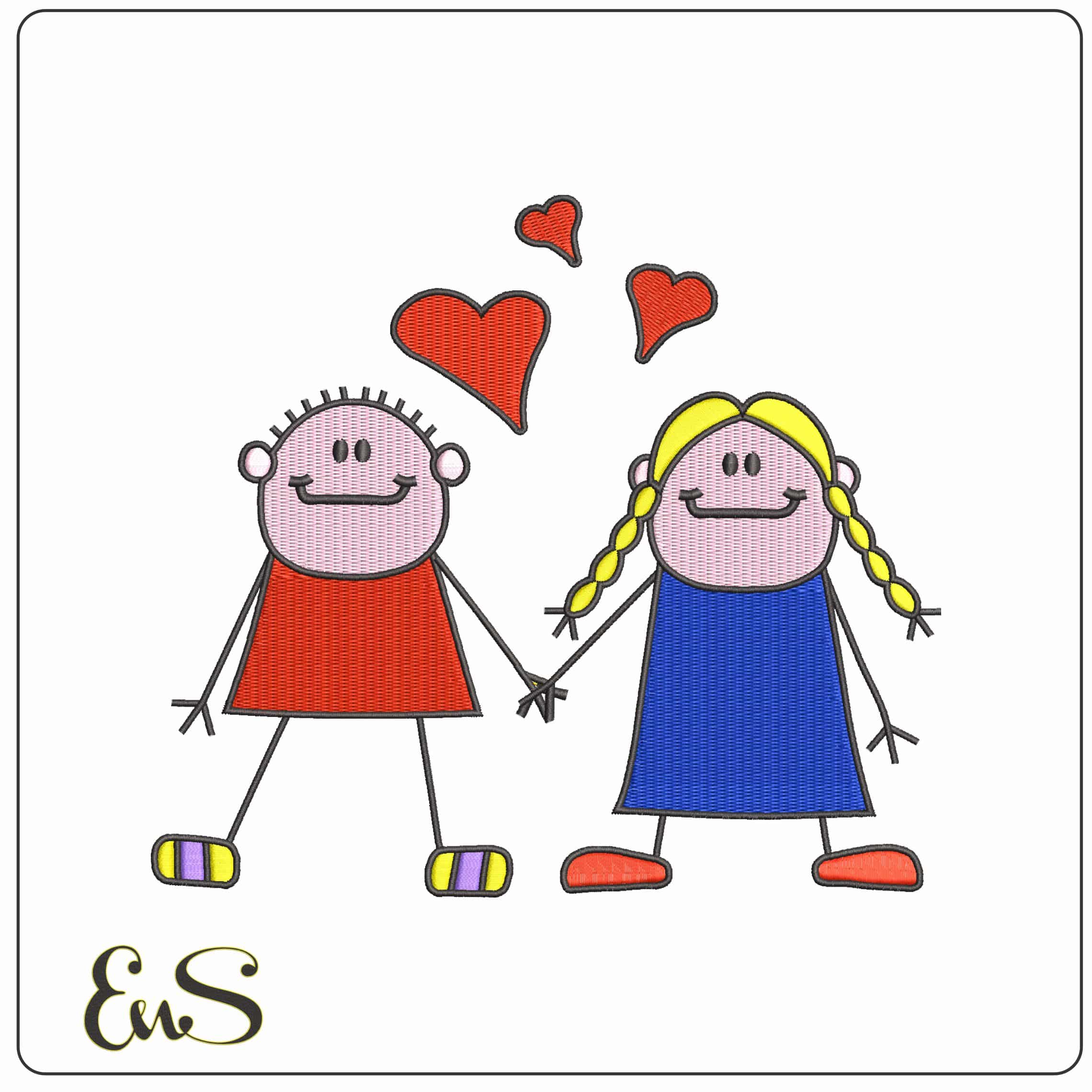 Boy and Girl Love   - Elegant embroidery design file - instant download