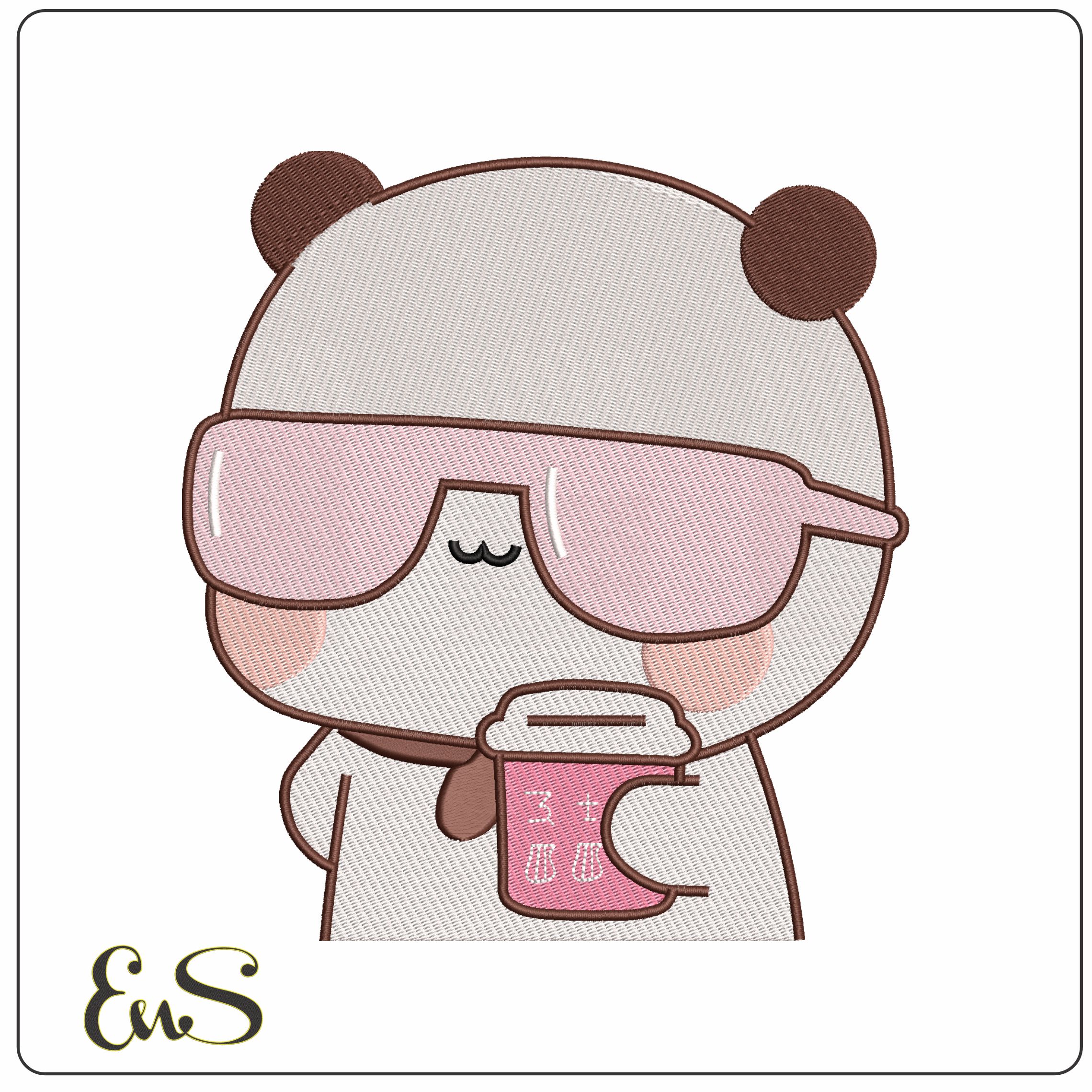 Bubu with Coffee and Pink Tinted Glasses  Cartoon   - Elegant embroidery design file - instant download