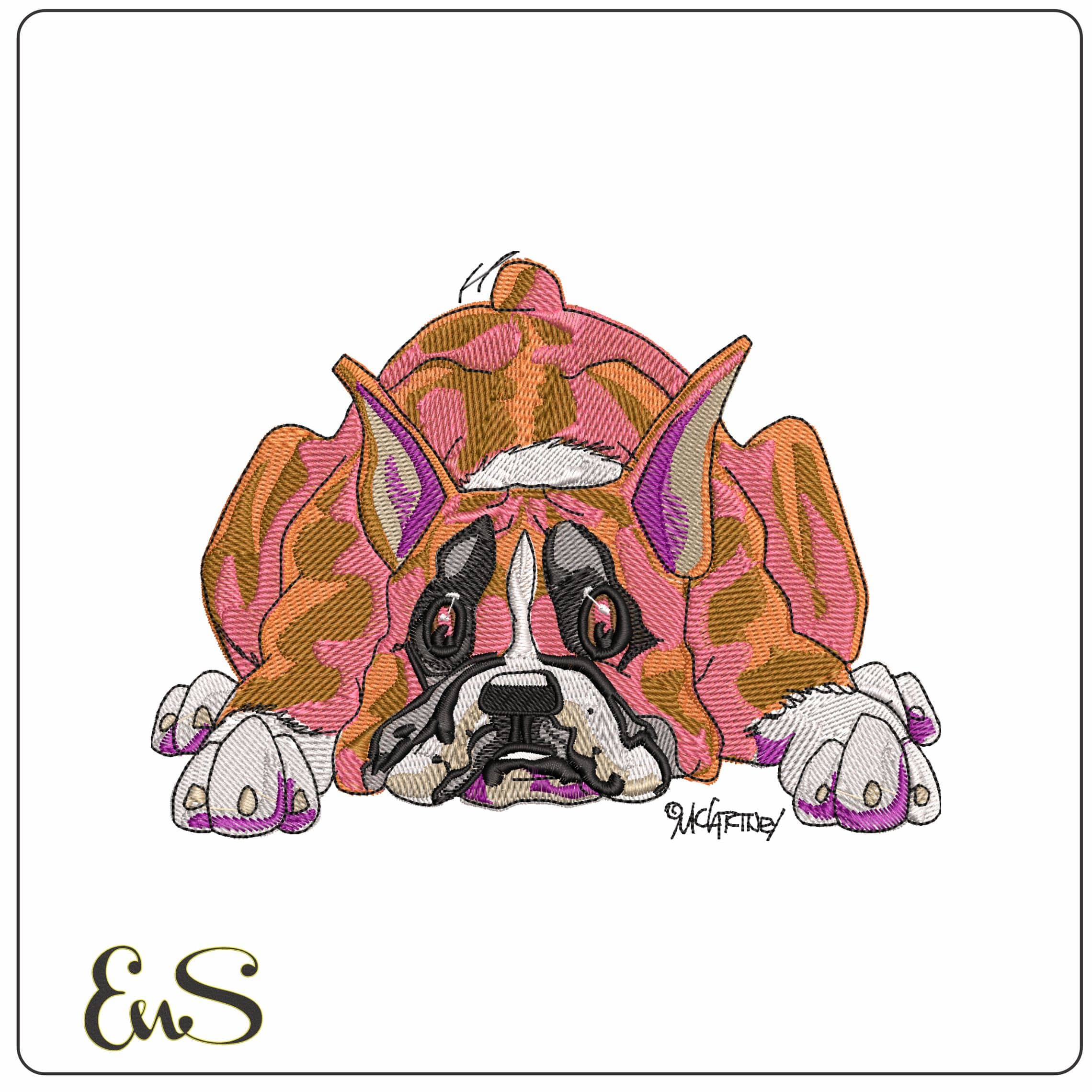 Bulldog laying down   - Elegant embroidery design file - instant download