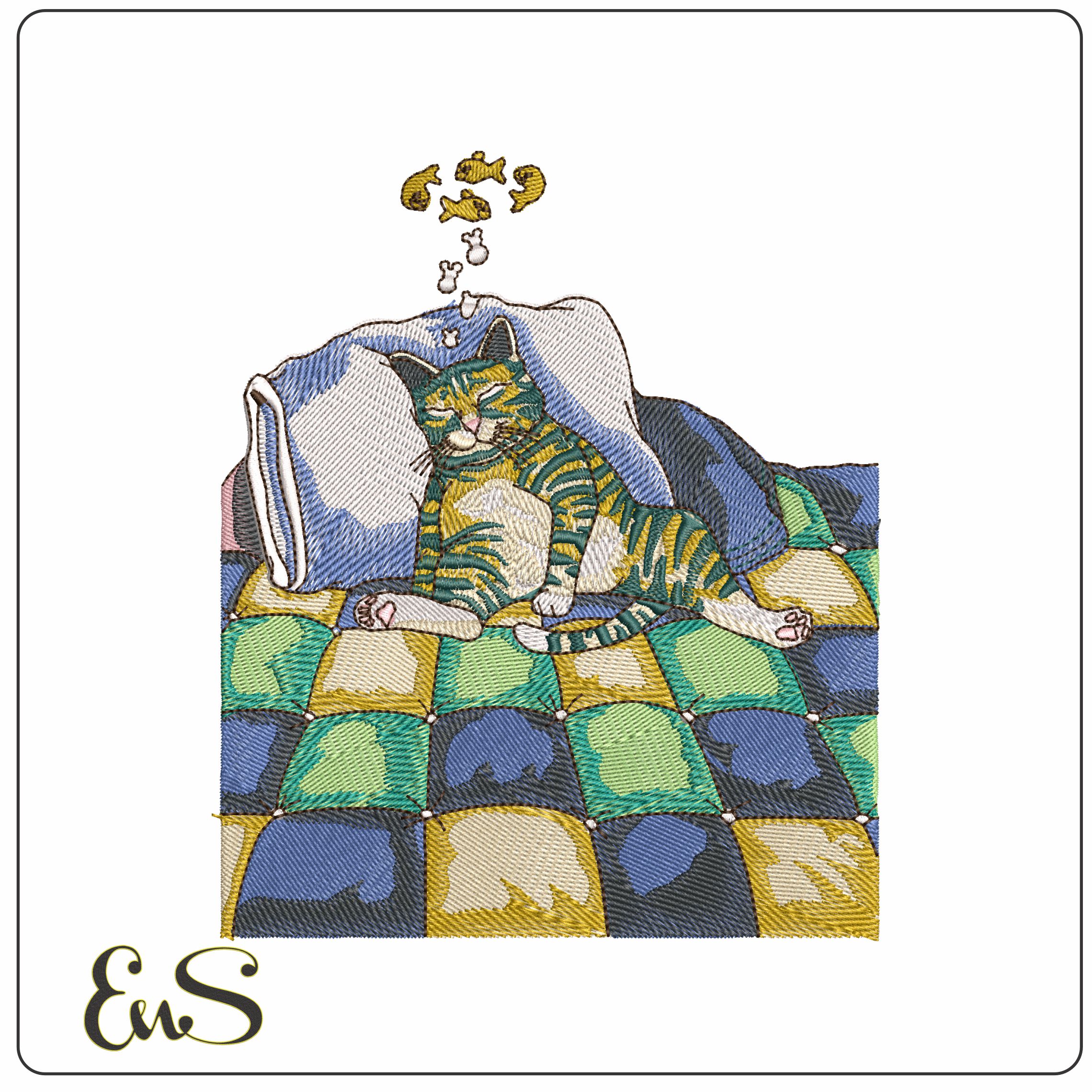 Cat Dreaming  - Elegant embroidery design file - instant download