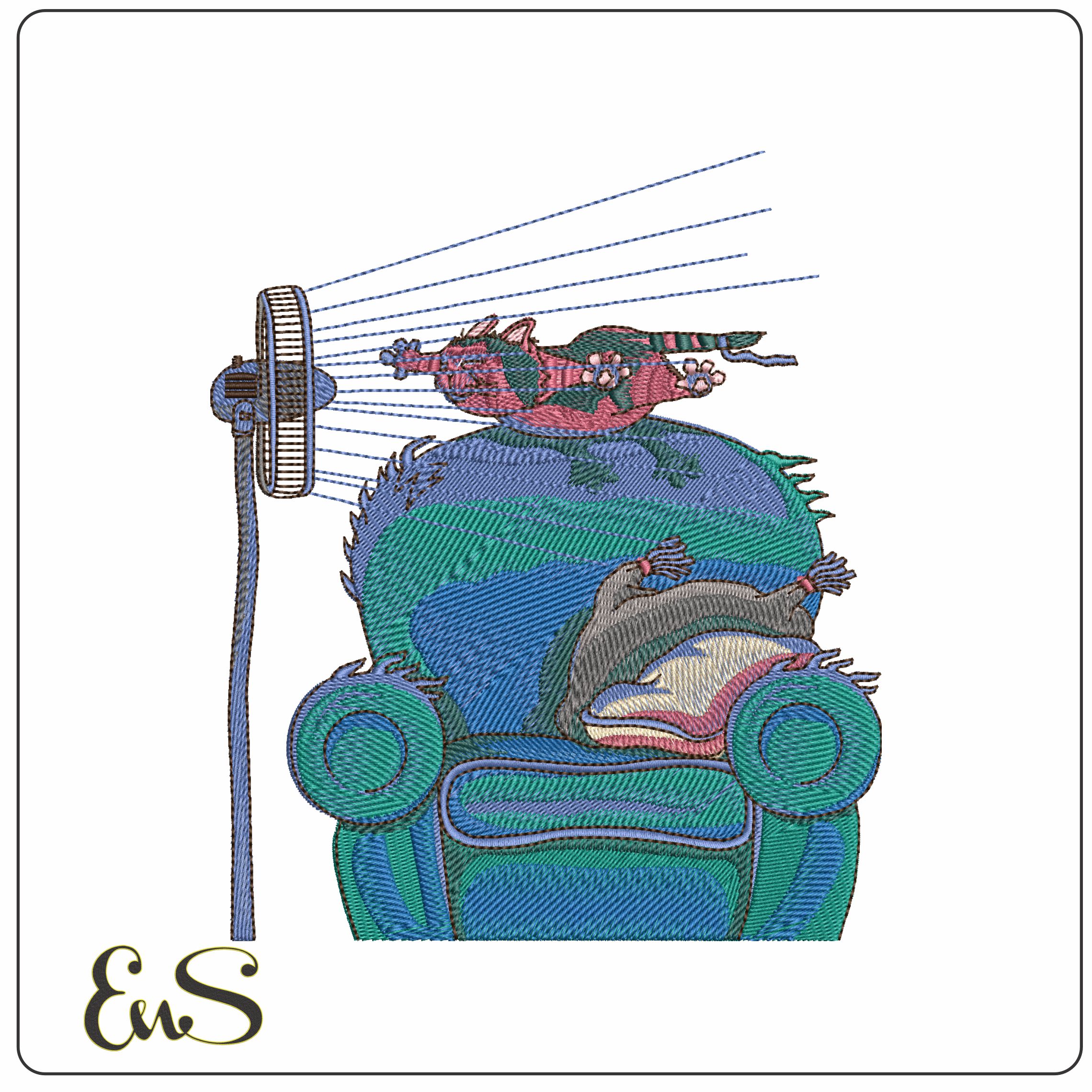 Cat in Fan  - Elegant embroidery design file - instant download