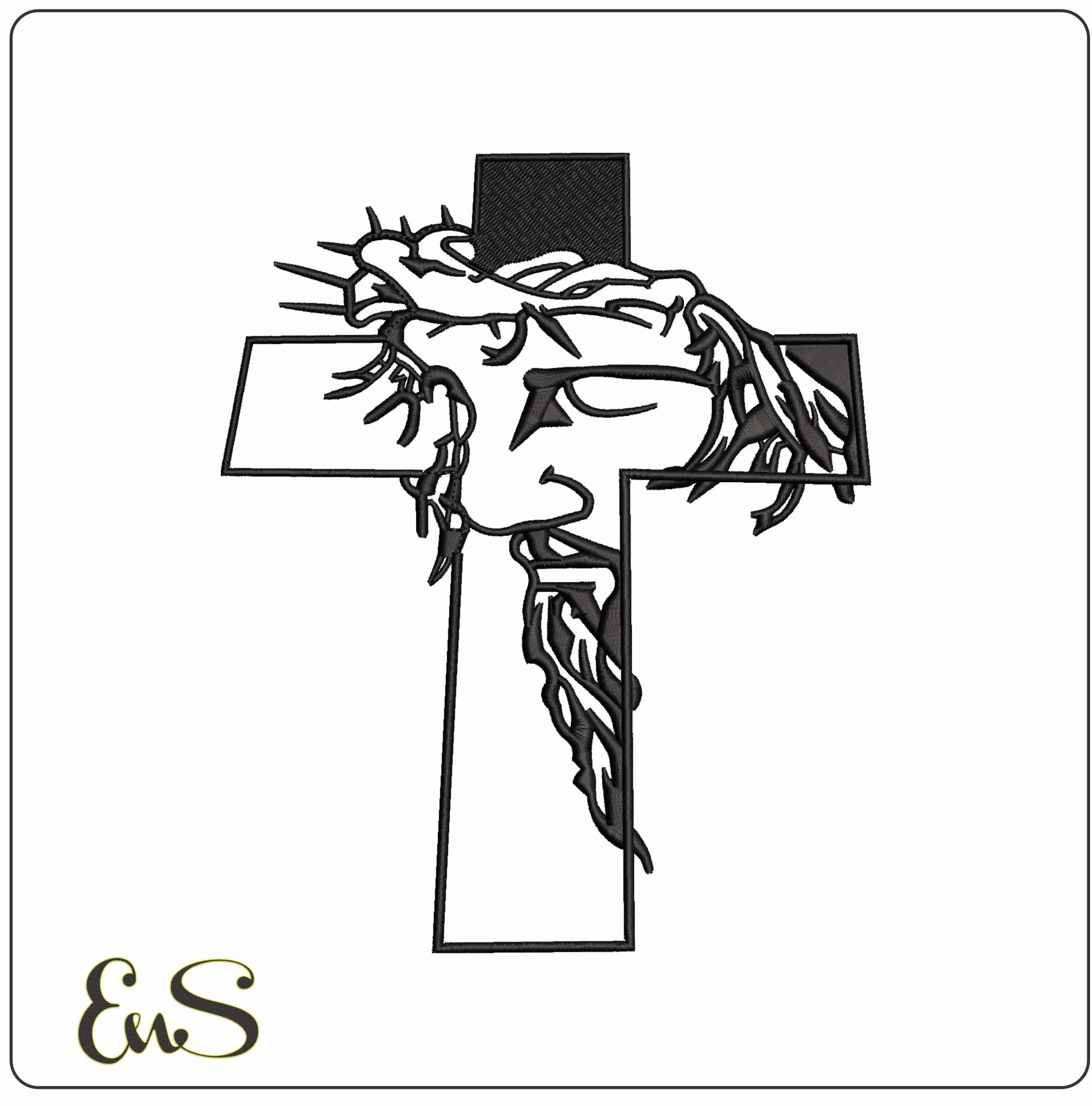 Christ face on a Cross - Elegant embroidery design file - instant download