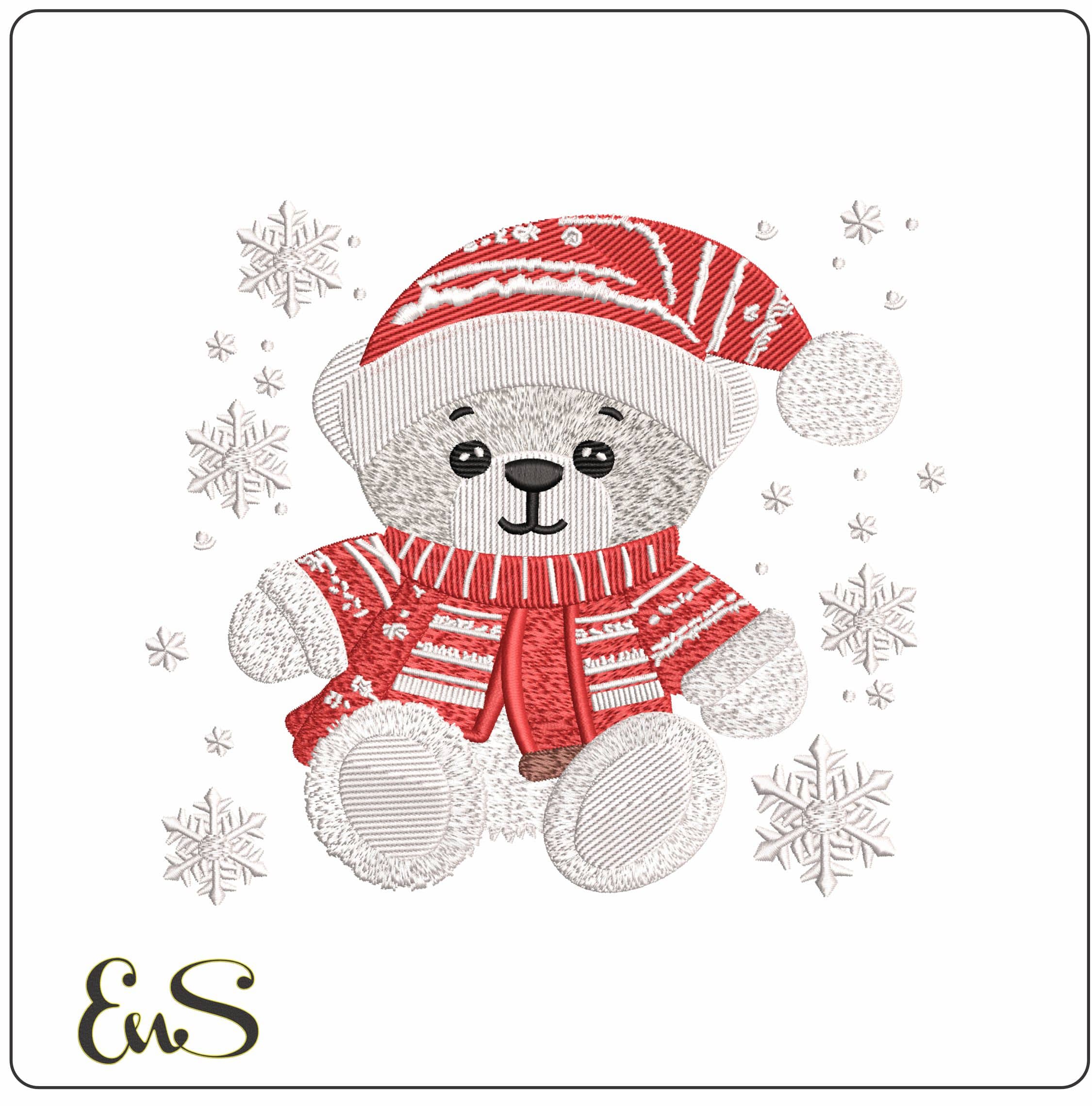 Christmas Bear with Snowflakes - Elegant embroidery design file - instant download