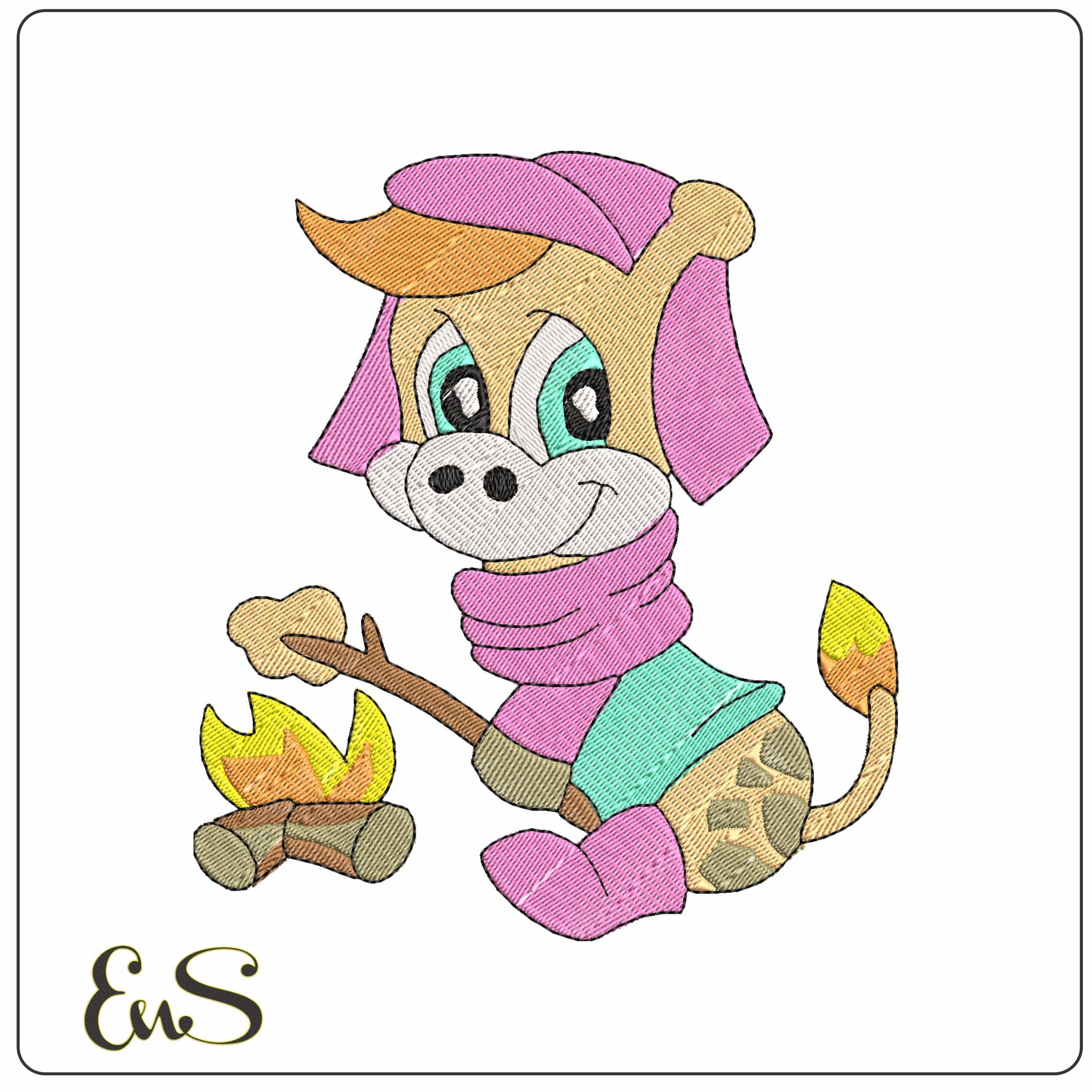 Cow Cooking on Fire - Elegant embroidery design file - instant download