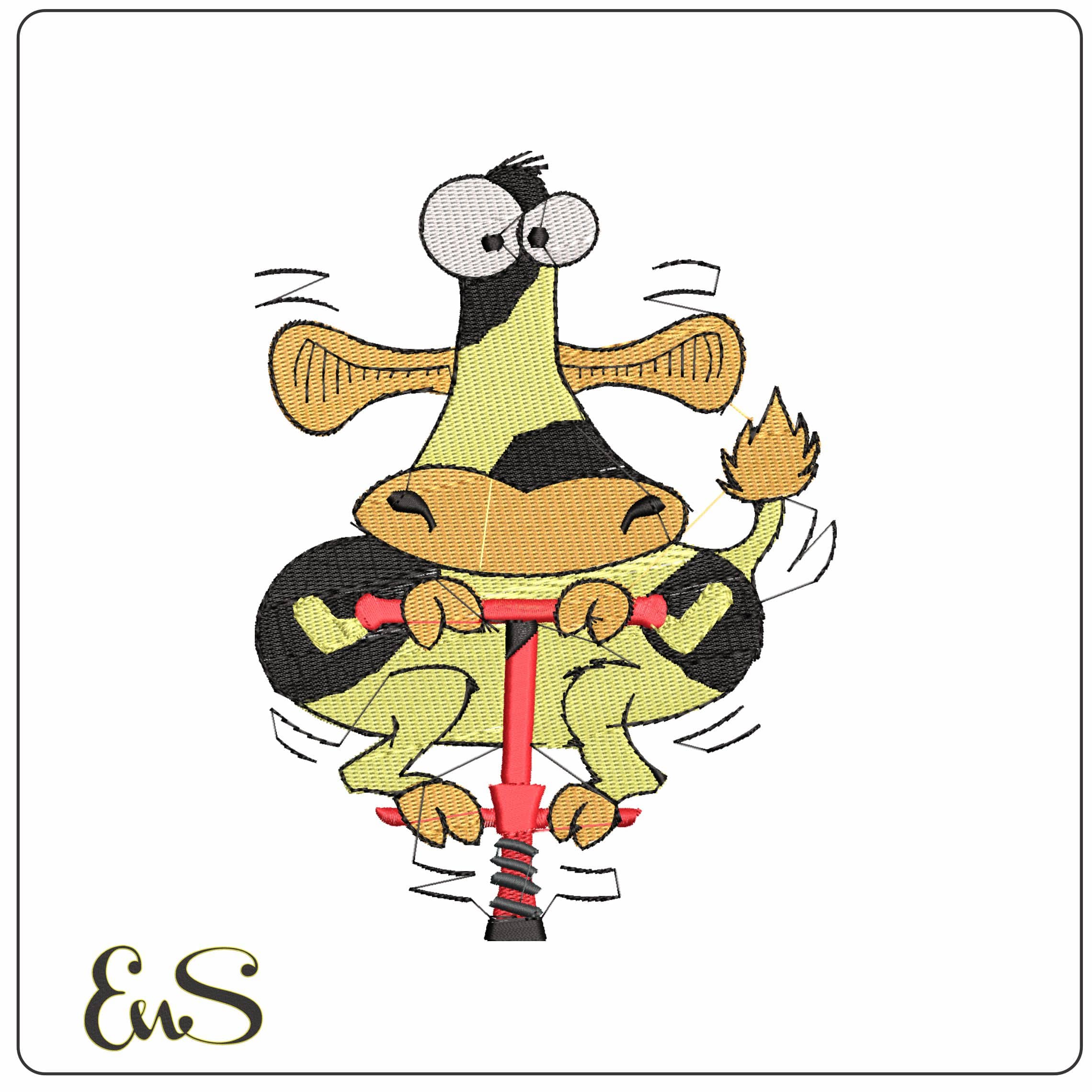 Cow Pogo - Elegant embroidery design file - instant download