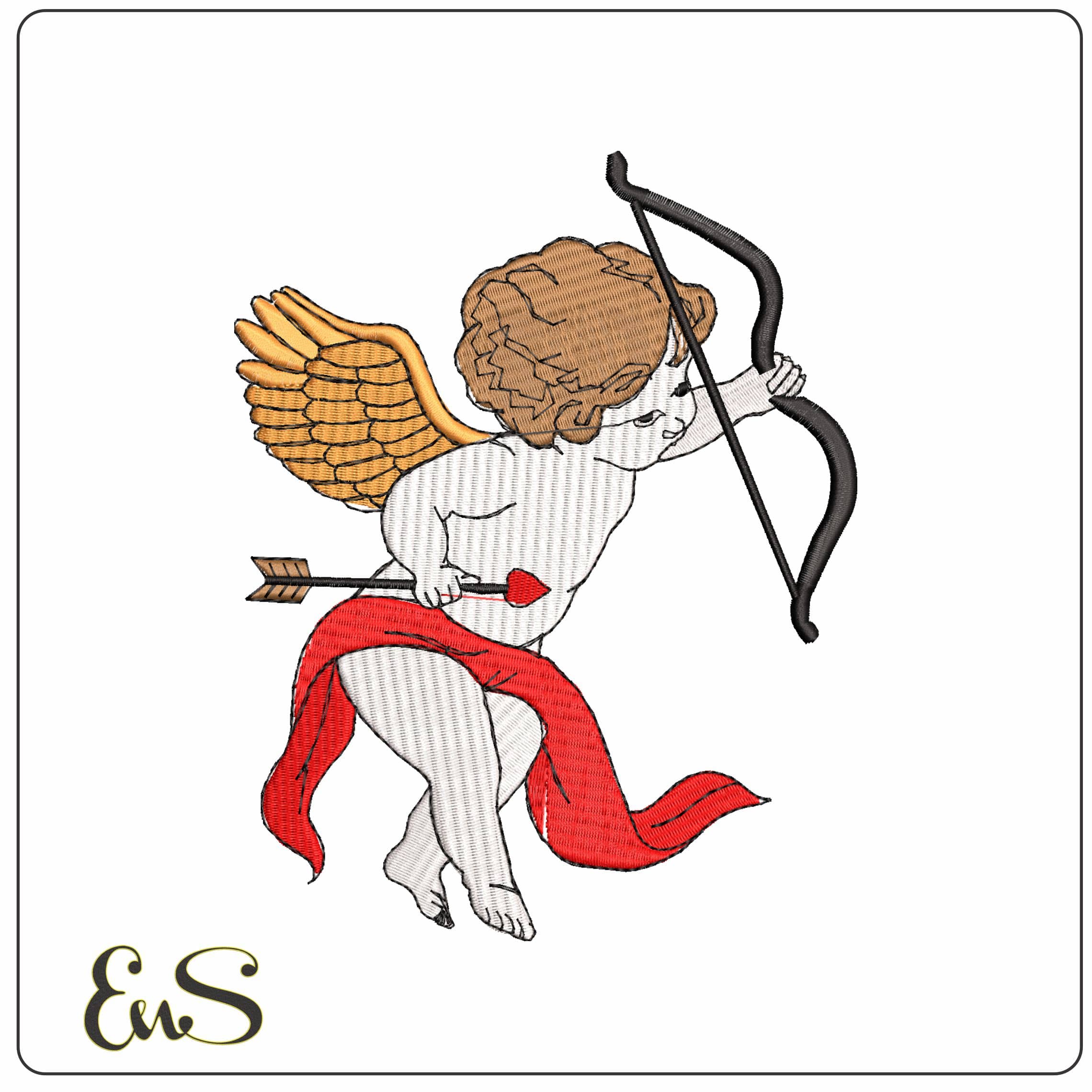 Cupid with Bow and Arrow - Elegant embroidery design file - instant download