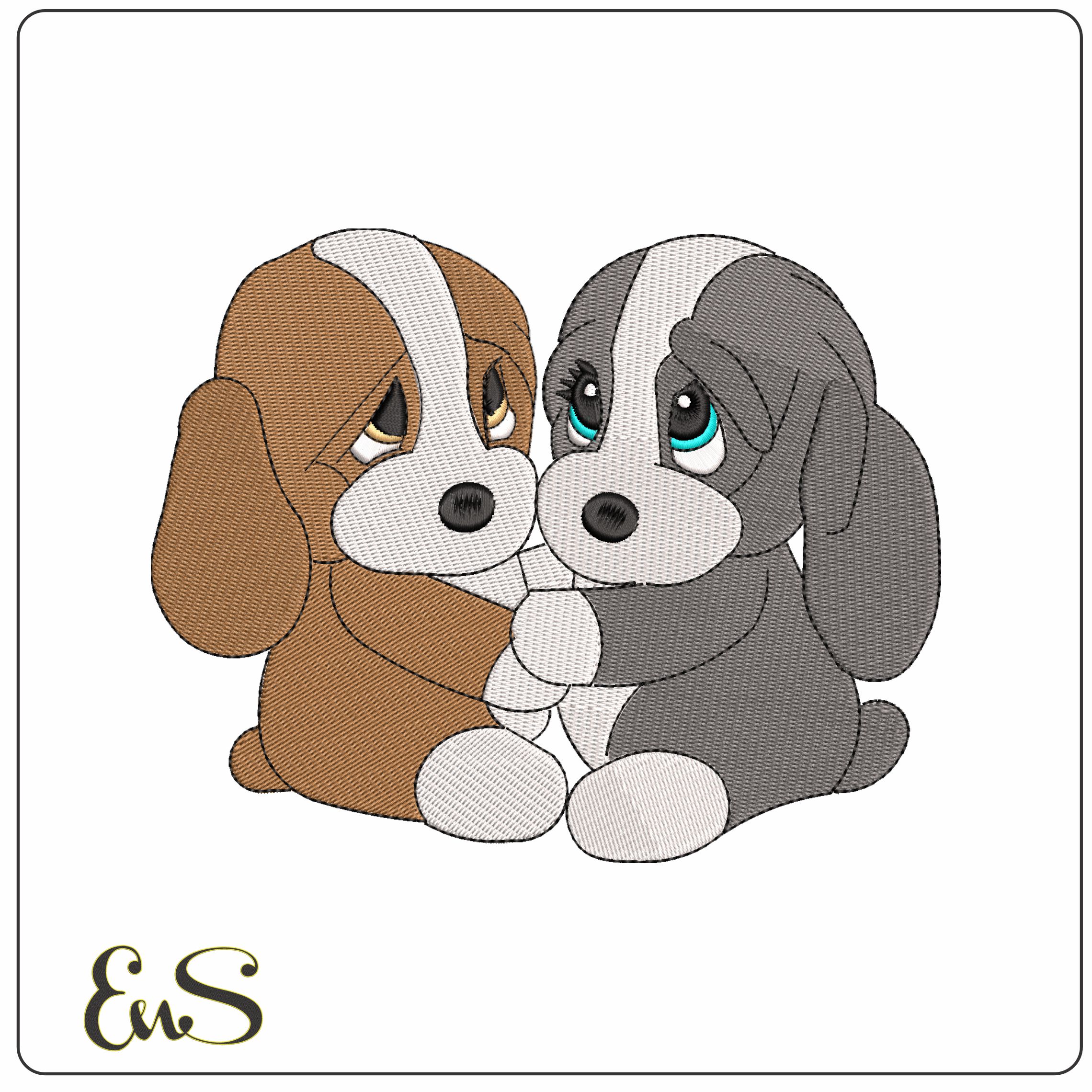 Cute Puppies Cuddle   - Elegant embroidery design file - instant download