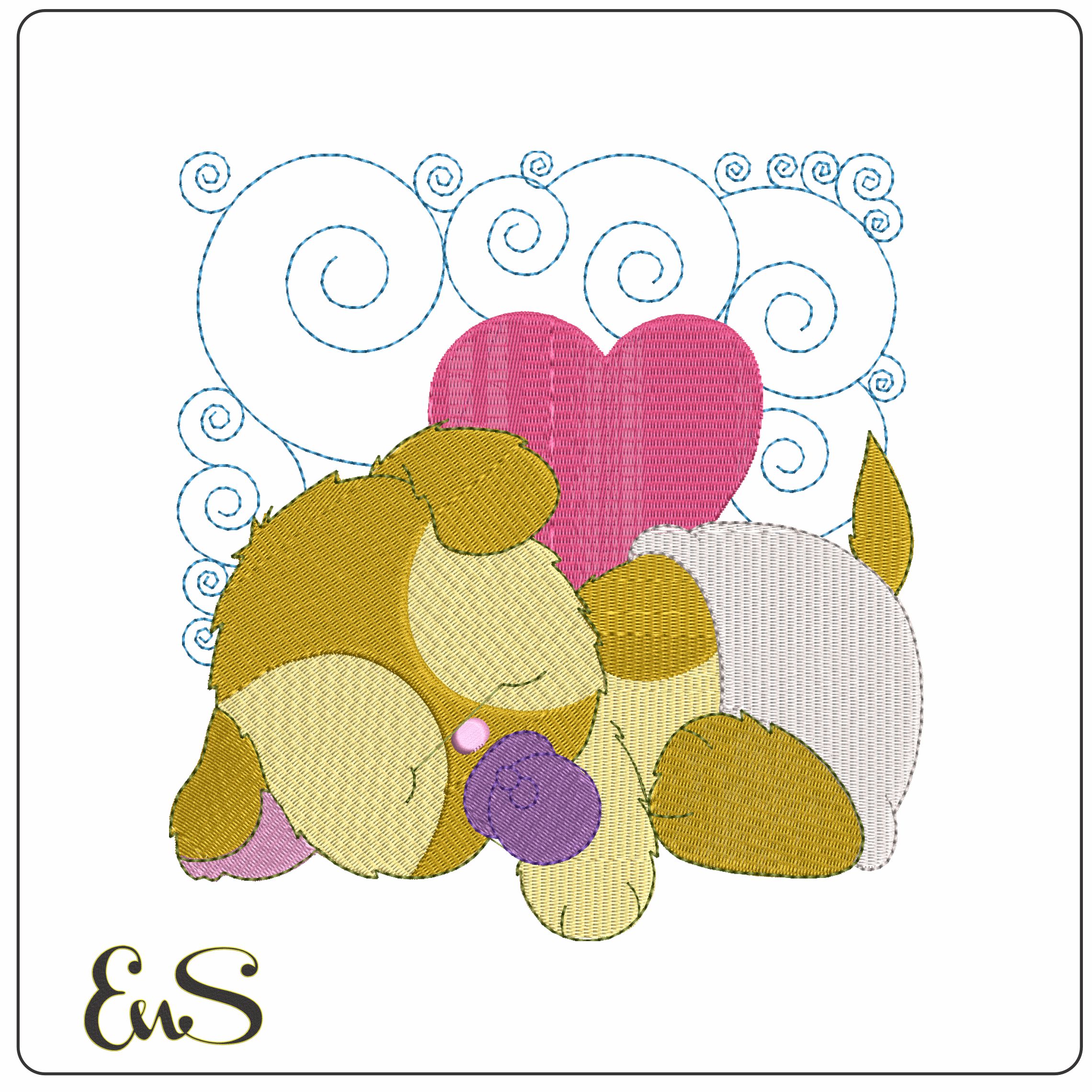 Cute Puppy Sleeping   - Elegant embroidery design file - instant download