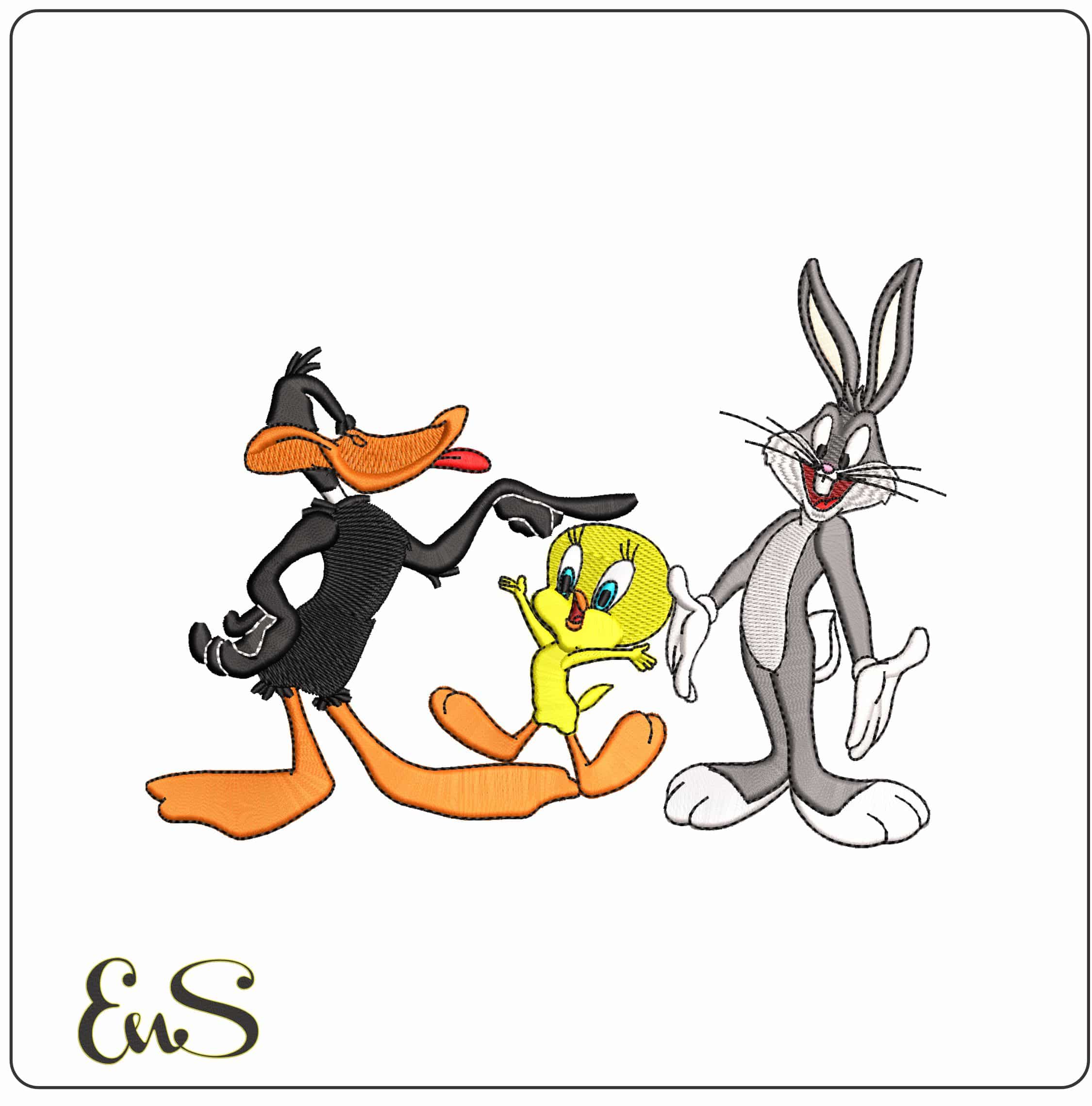 Daffy Tweety and Bugs Looney Tunes - Elegant embroidery design file - instant download