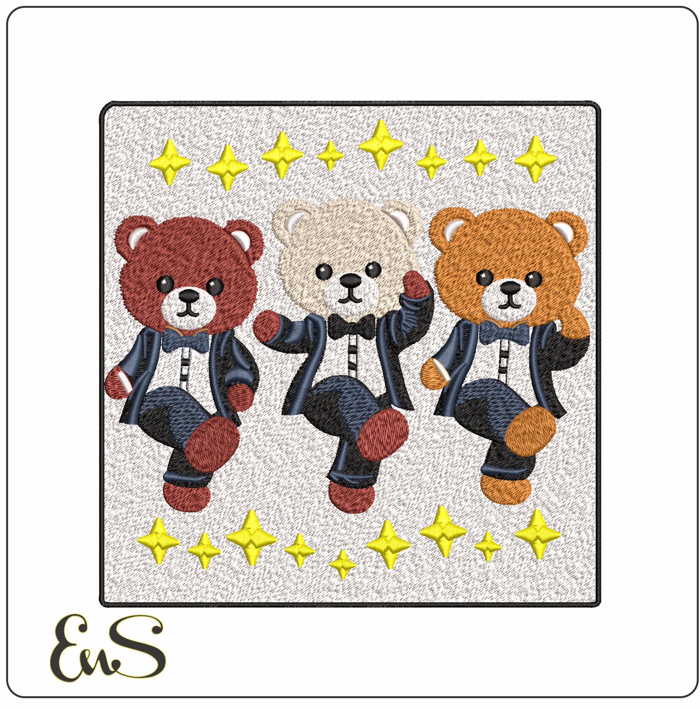 Dancing Can Can Bears in Frame - Elegant embroidery design file - instant download
