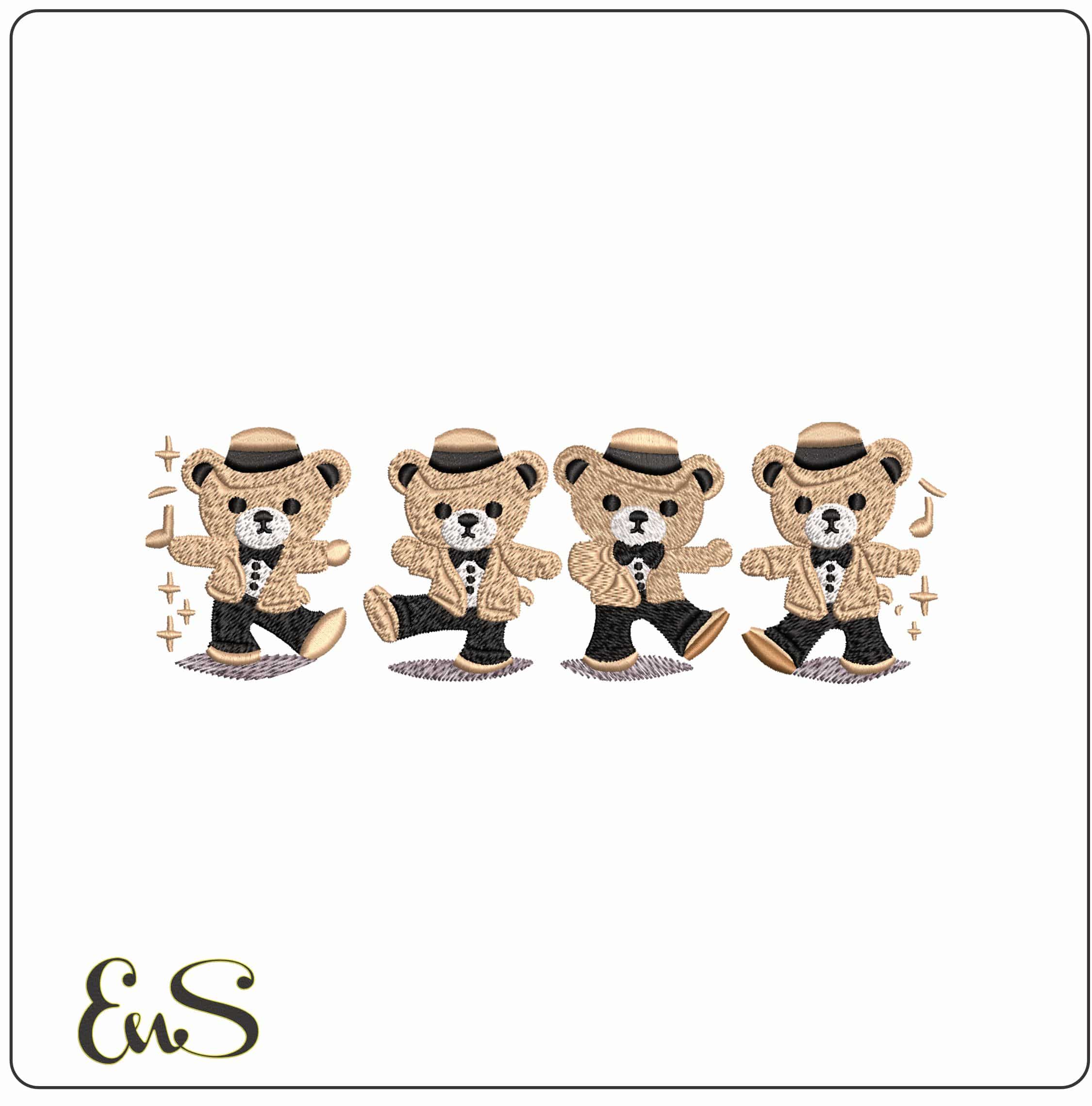 Dancing Happy Teddy with Music Notes - Elegant embroidery design file - instant download