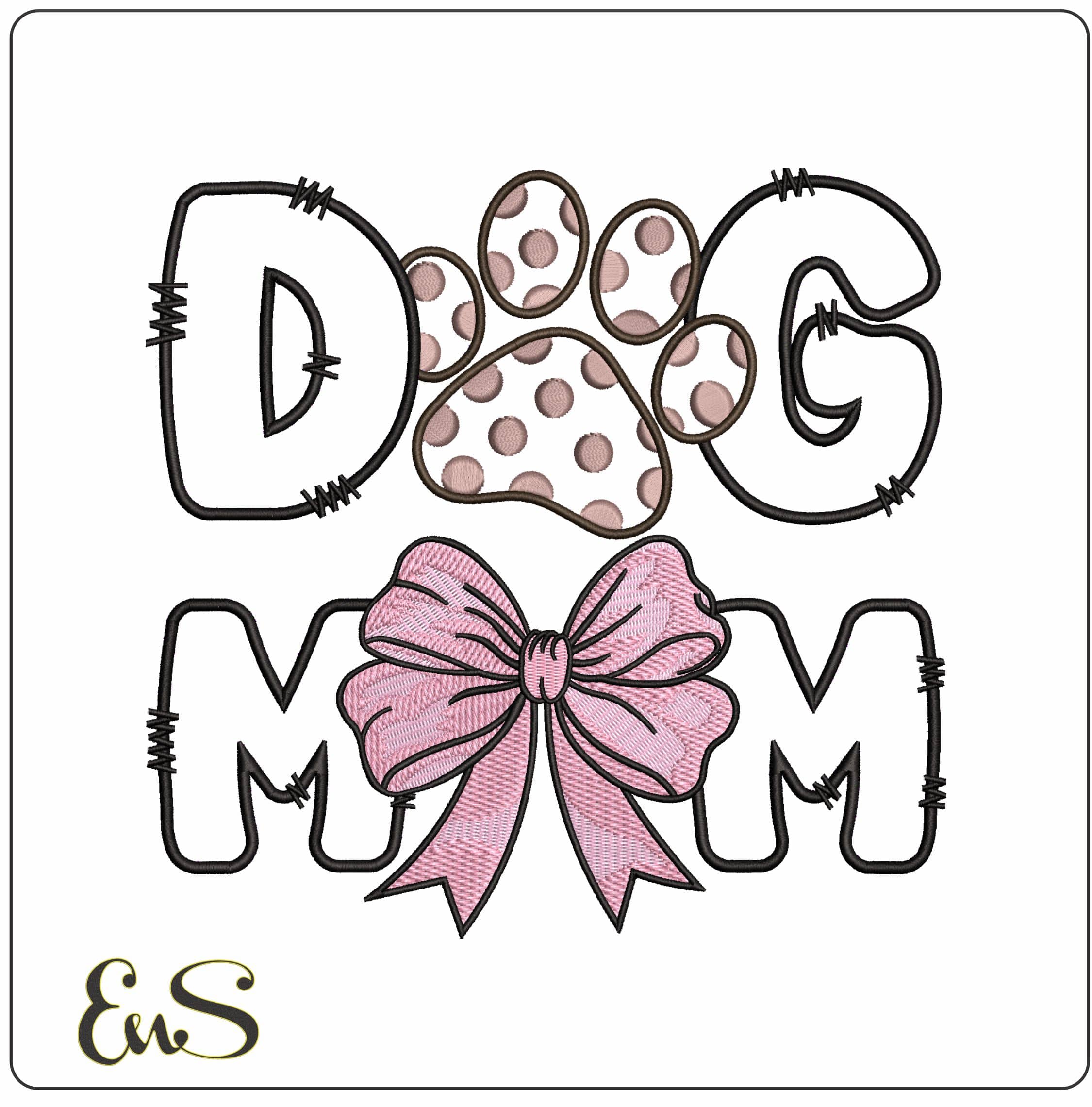 Dog Mum Applique  - Elegant embroidery design file - instant download