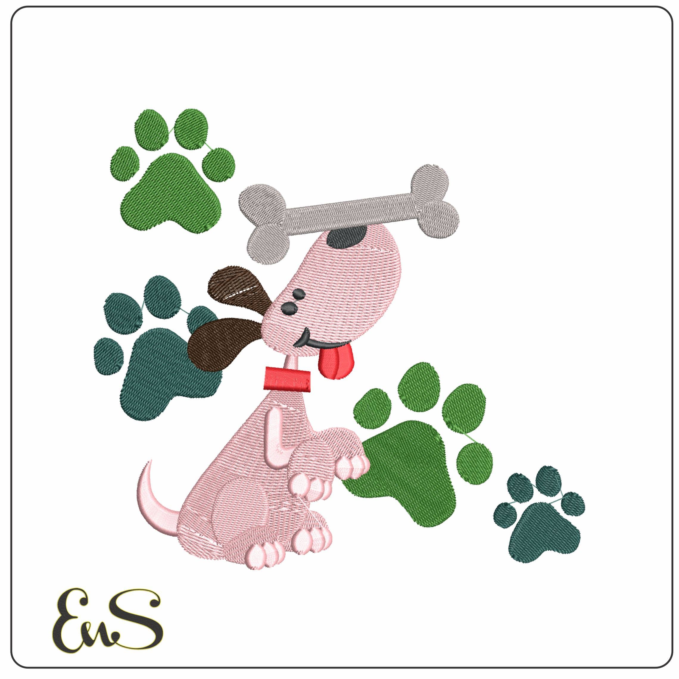 Dog paws and bone  - Elegant embroidery design file - instant download