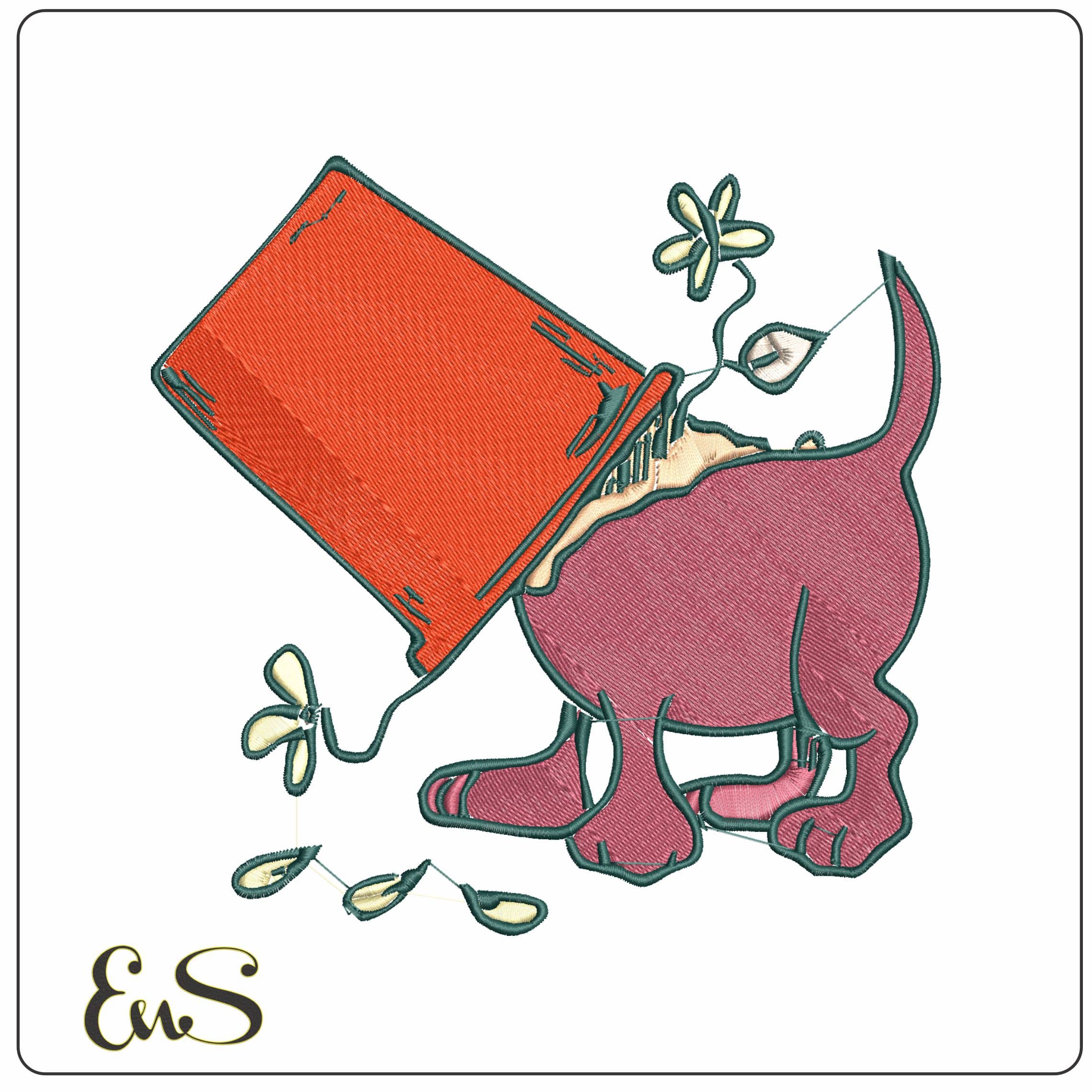 Dog with Bucket on head  - Elegant embroidery design file - instant download