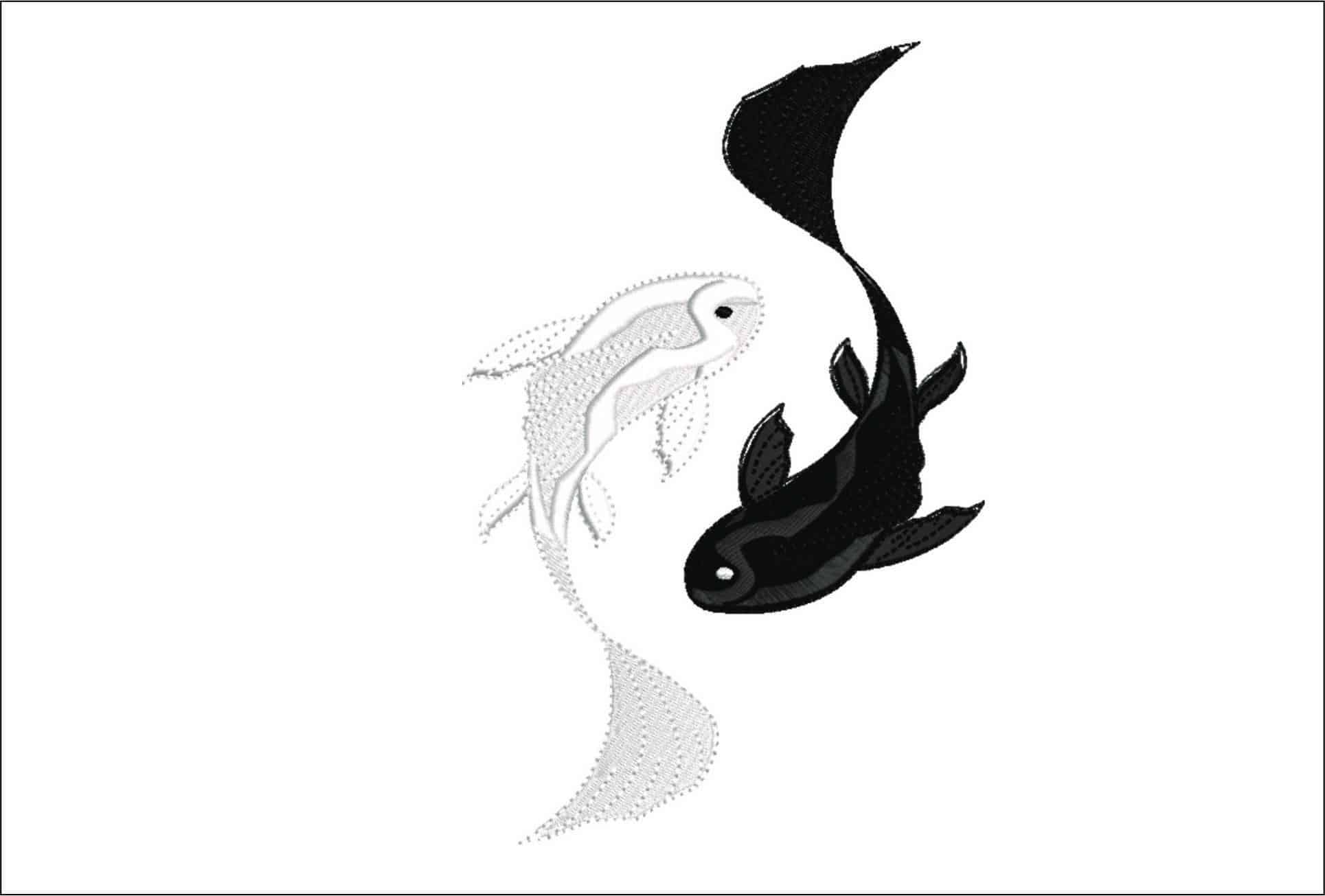 Ying Yang Koi- Elegant embroidery design file - instant download